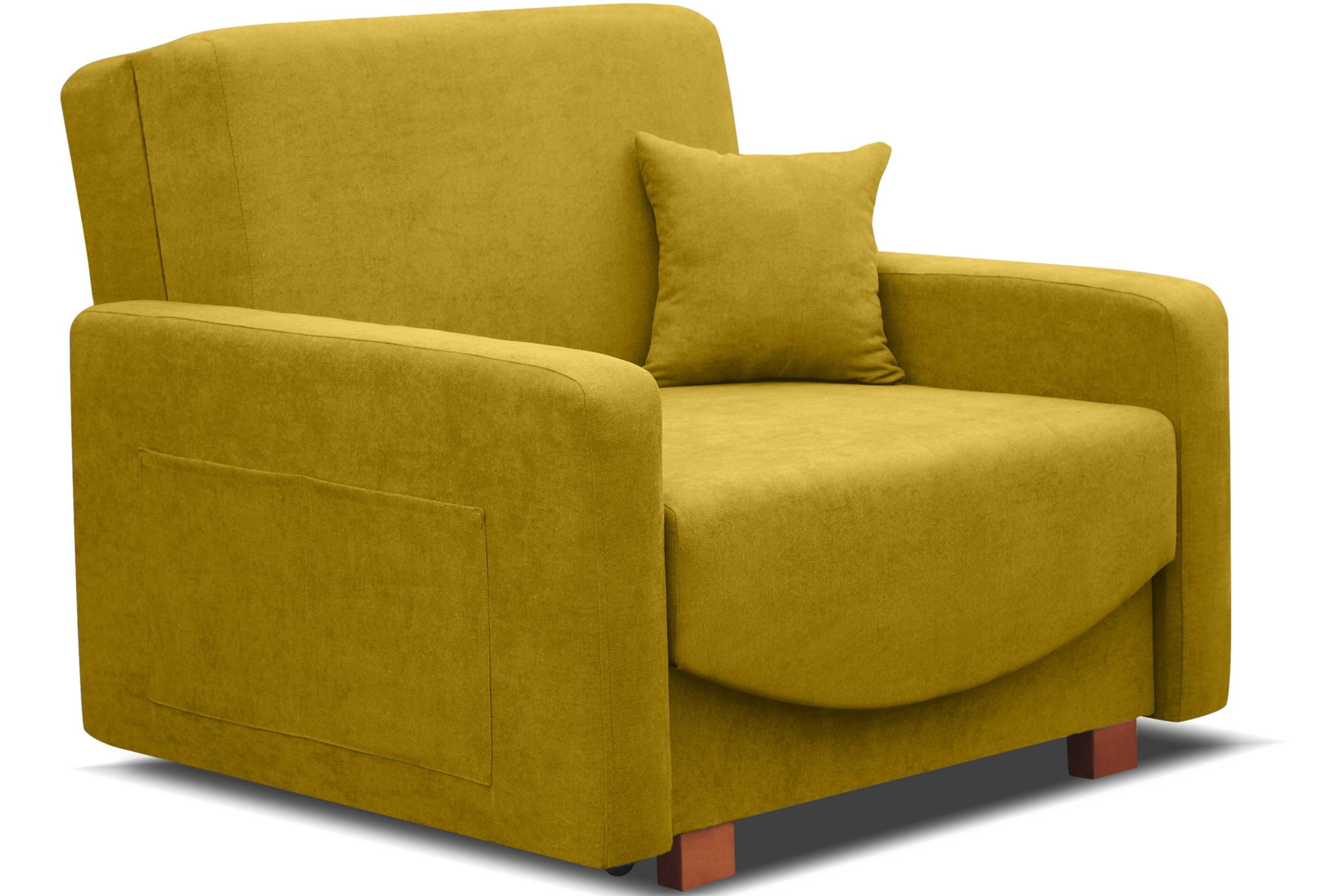 gelb Sessel Seitentasche, Konsimo Sessel, Schlaffunktion, mit Bettkasten, gelb Massivholzbeine INCA |