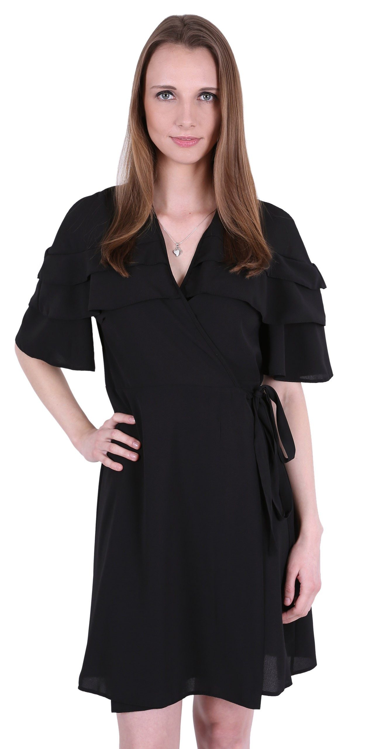 Cocktailkleid John Zack Schwarzes Kleid, Ärmel mit Rüsche L