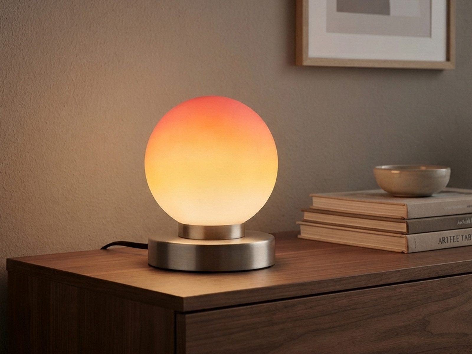 Reality Leuchten LED Nachttischlampe touch Kugel-Lampe, Höhe 15cm, dimmbar, LED wechselbar, Warmweiß, kleine Tischlampe mit Glas-Kugel, Tischleuchte inkl. E14 LED