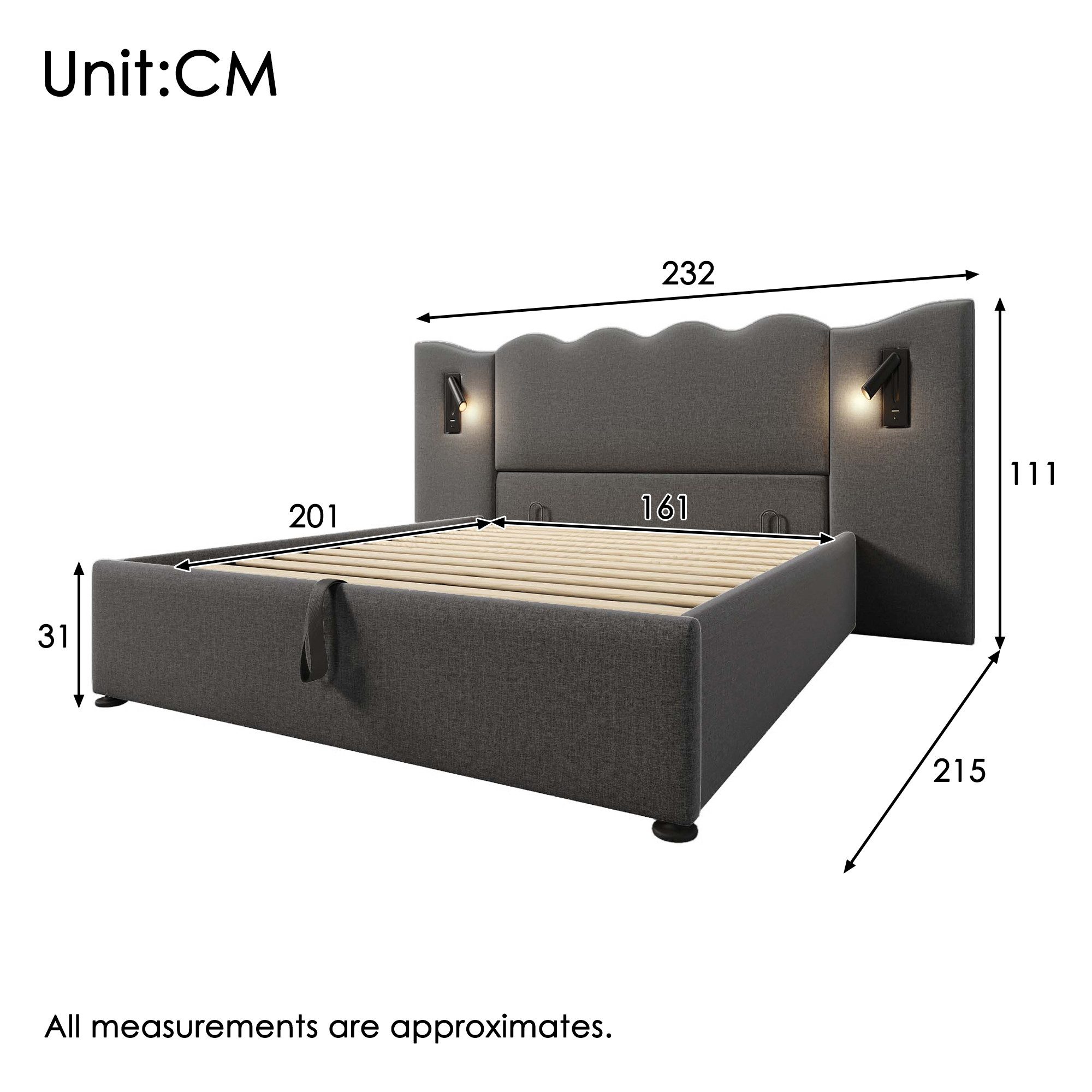 Ulife Polsterbett Hydraulisches Funktionsbett Struraumbett Doppelbett günstig online kaufen