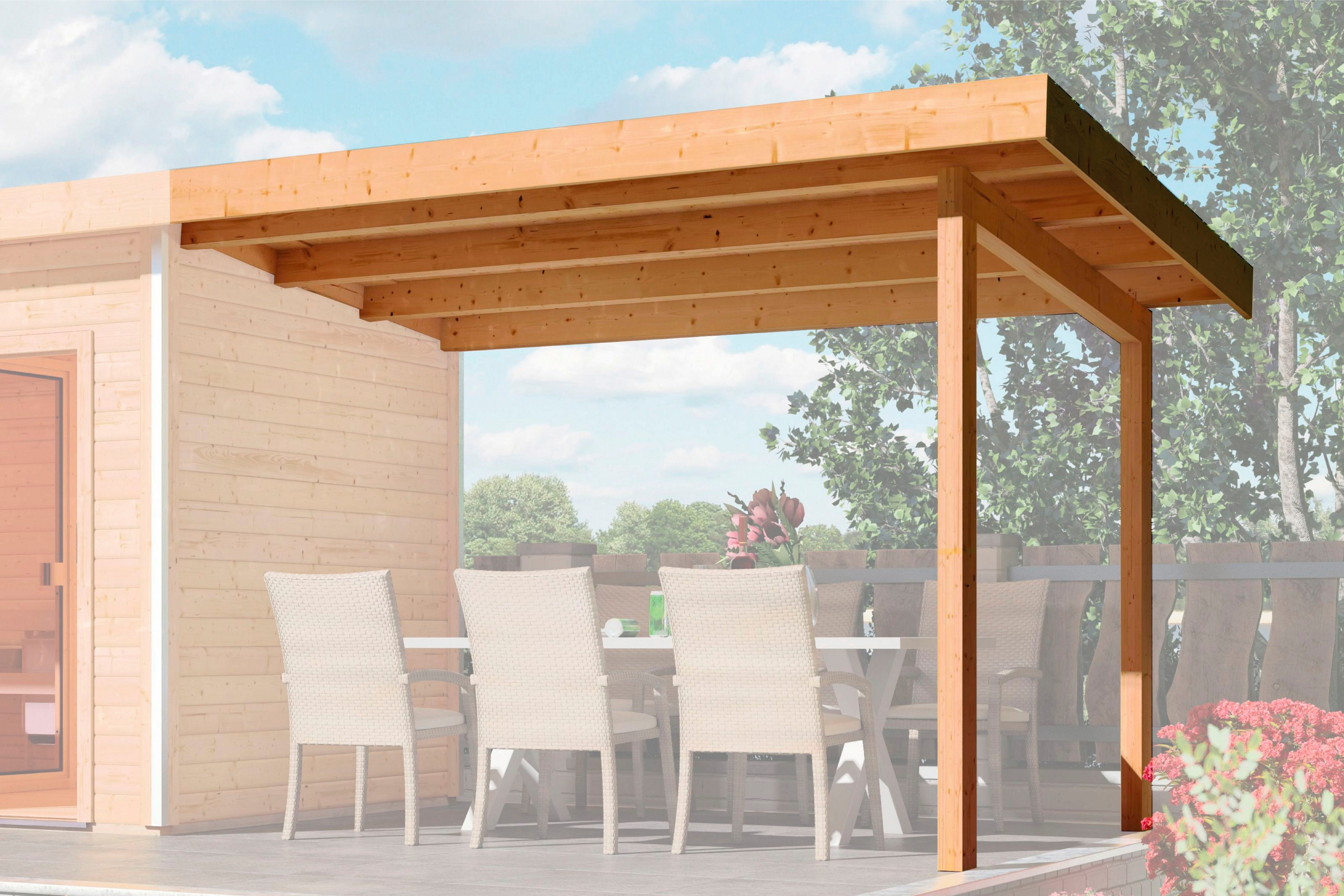 Karibu Anbaudach, BxT: 333x262 cm, für 38 mm Flachdach-Saunahäuser "Simon 2+3", 3,30 m breit