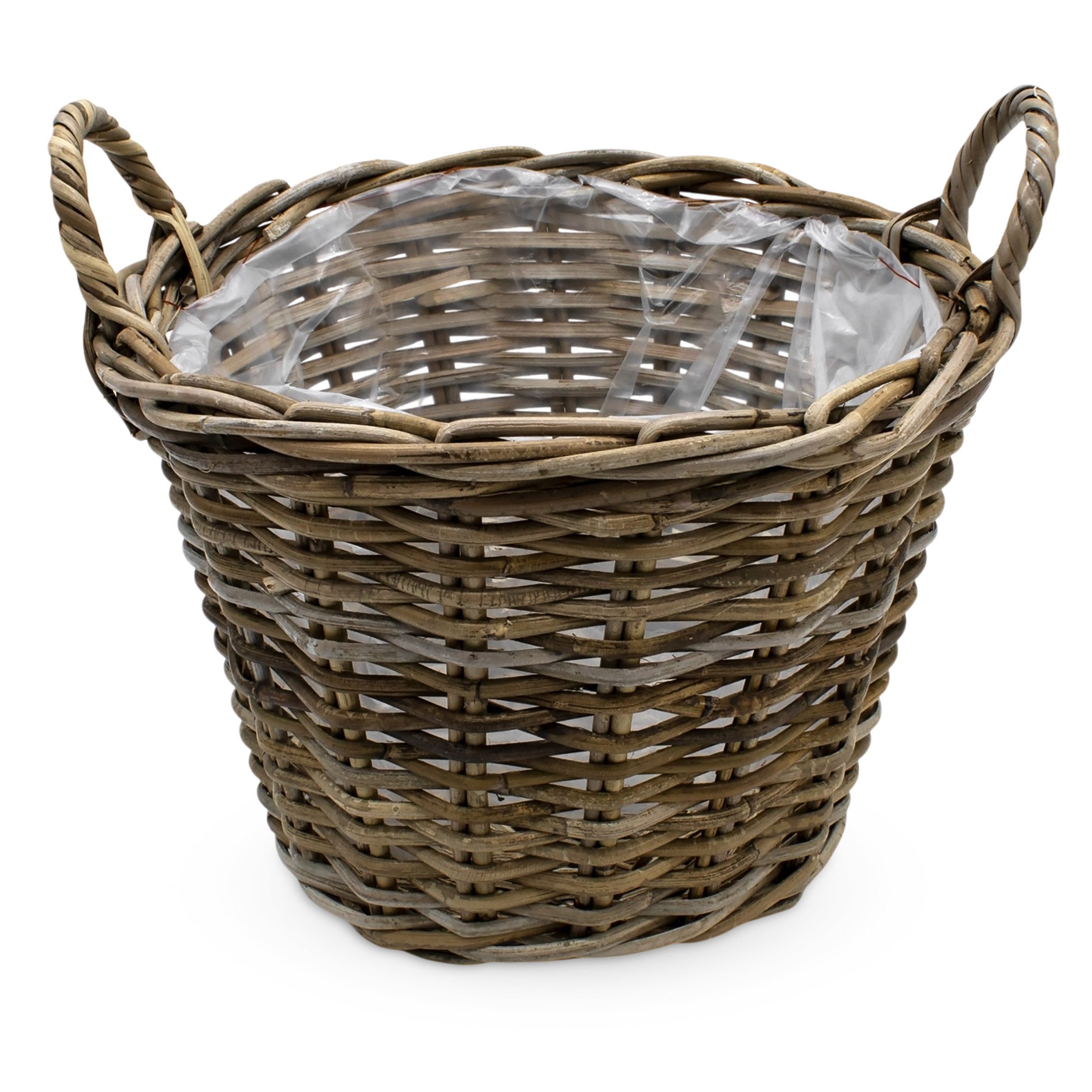 Pflanzschale Rattan Pflanzkorb natur mit Folie - 35 cm
