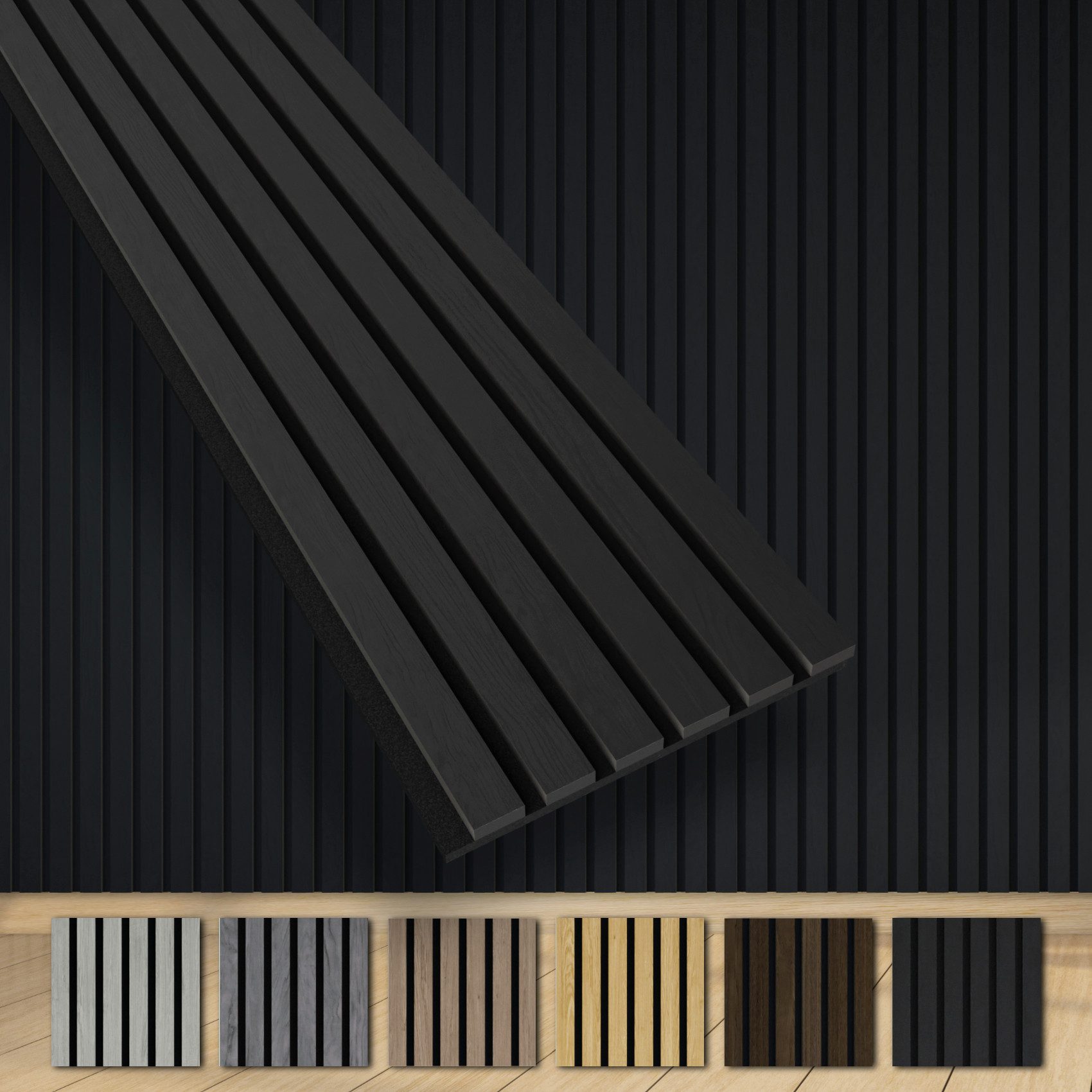 Hexim Wandpaneel, BxL: 30.5x280 cm, (Akustikpaneele 280x30cm Holz Grande - XXL Holzpaneele Platten Lamellen Wandverkleidung Echtholzfurnier 21mm Filz Schalldämmung MDF Schwarz 0,85m² Black Ash)