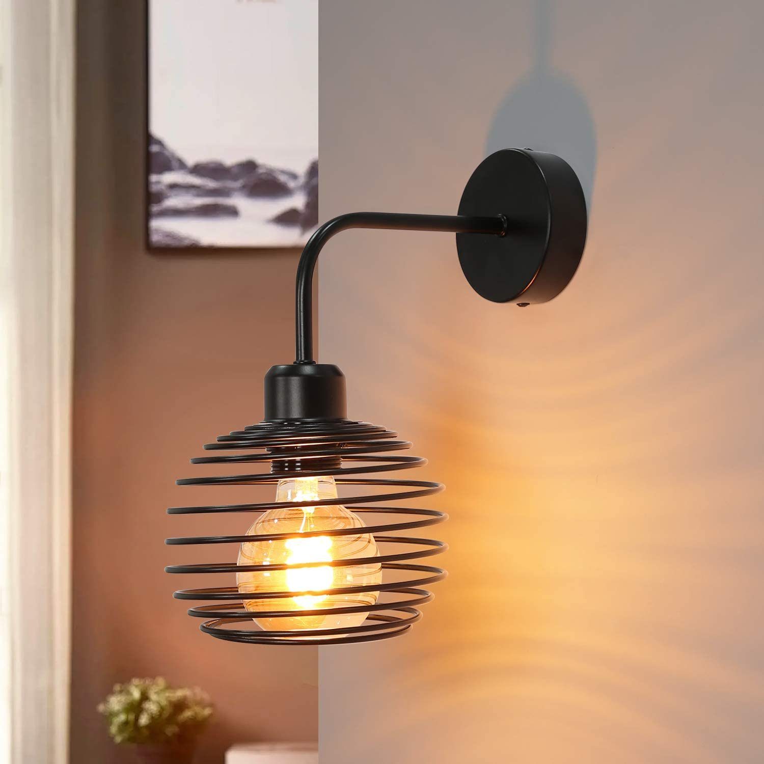 ZMH Wandleuchte Vintage Innen Wandlampe Retro Wandbeleuchtung Schwarz Flurlampe E27, ohne Leuchtmittel, Nicht dimmbar