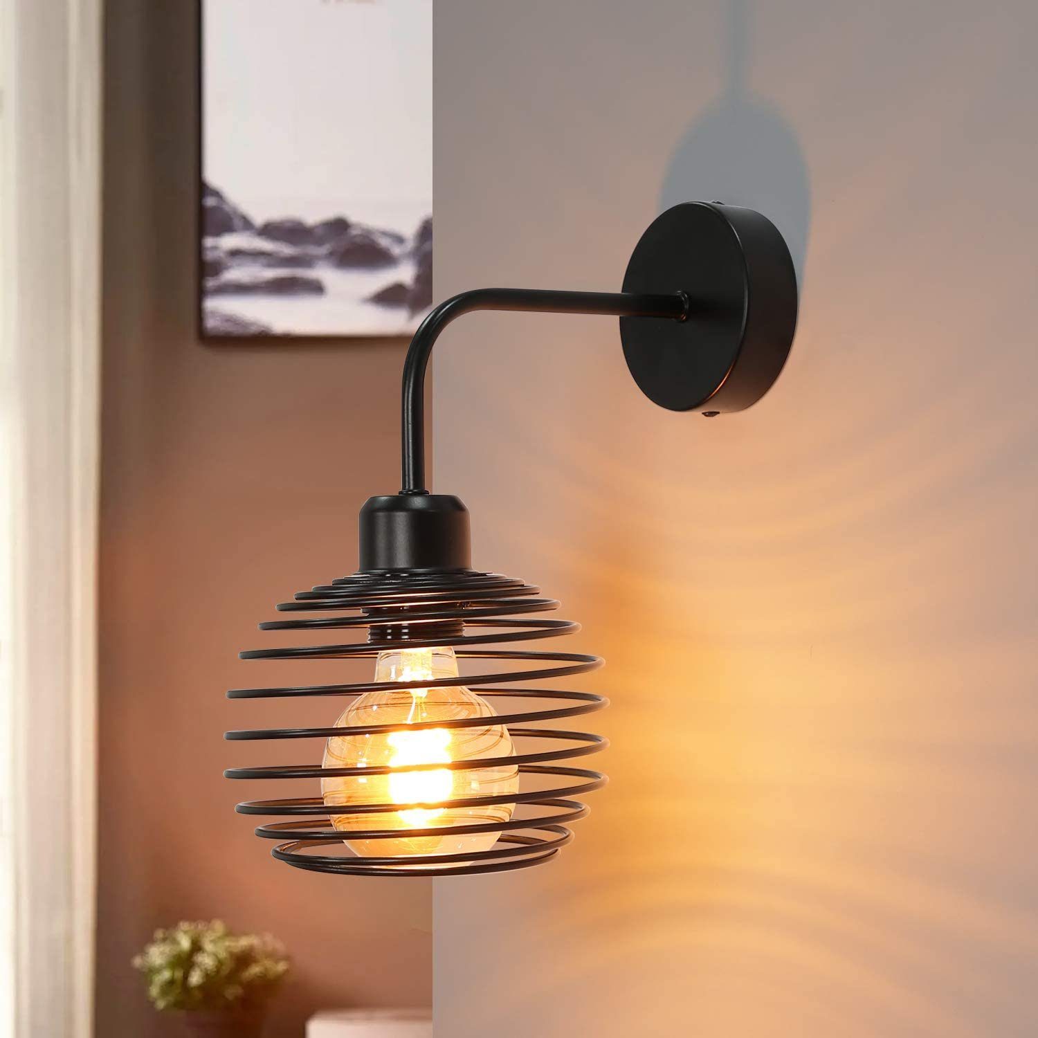 ZMH Wandleuchte Vintage Innen Wandlampe Schwarz Leuchtmittel, ohne Retro Wandbeleuchtung dimmbar Flurlampe E27, Nicht