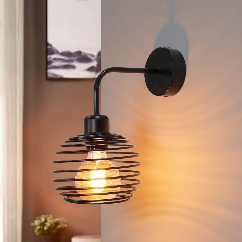 Wandleuchte E27, Vintage Schwarz Innen Wandlampe dimmbar ohne Leuchtmittel, Wandbeleuchtung Nicht Retro ZMH Flurlampe