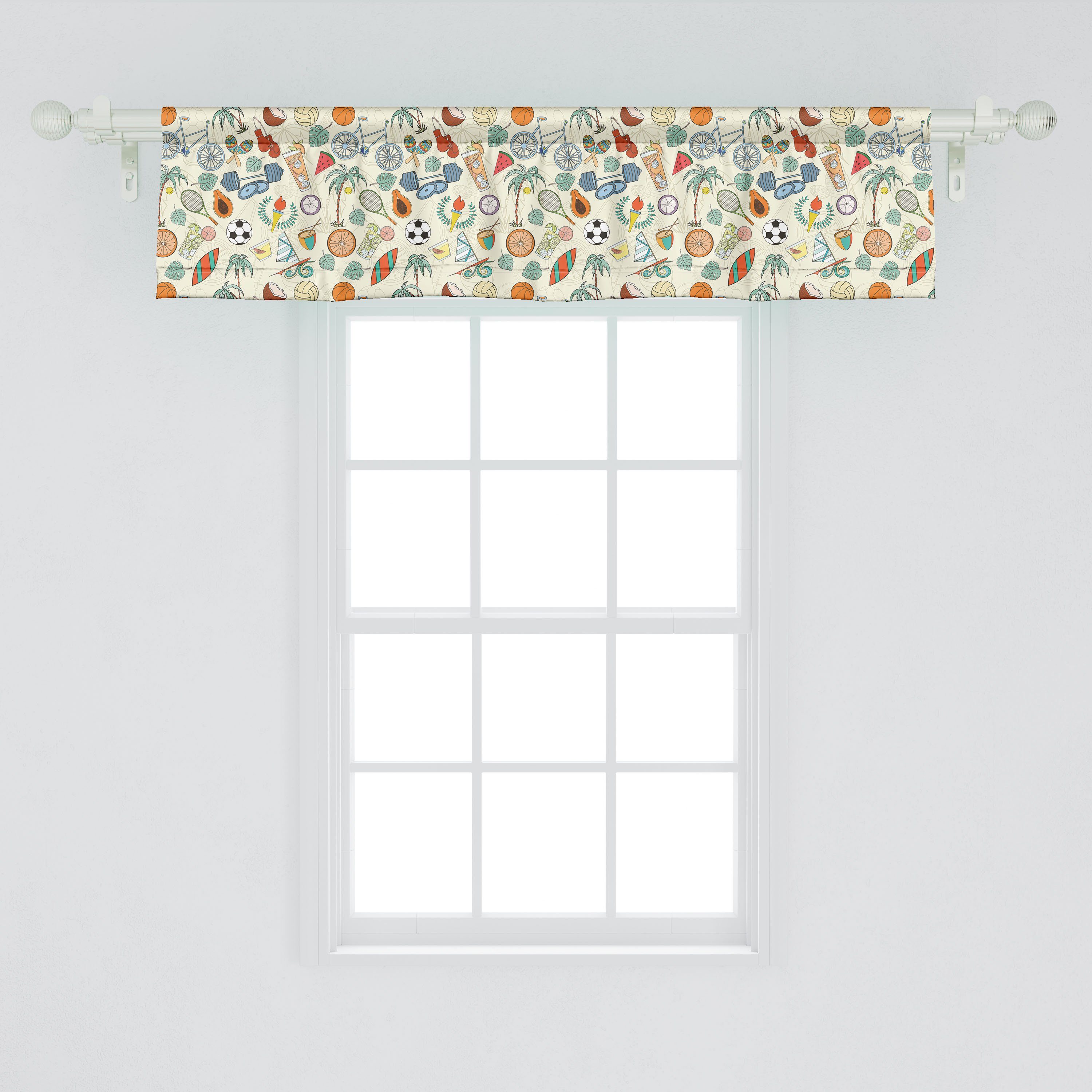 Scheibengardine Vorhang Volant für Cartoon-Stil-Elemente Schlafzimmer Küche mit Sport Abakuhaus, Dekor Stangentasche, Microfaser