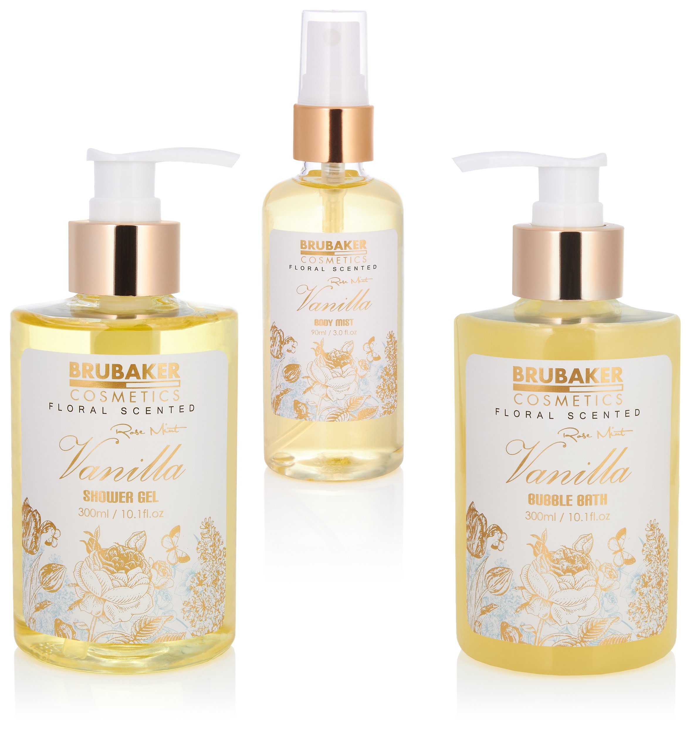 BRUBAKER Pflege-Geschenkset Dusch- und Badeset mit Vanille Rosen Minze Duft, 9-tlg., Damen Geschenkset in Henkelbox, Beauty Pflegeset für Frauen