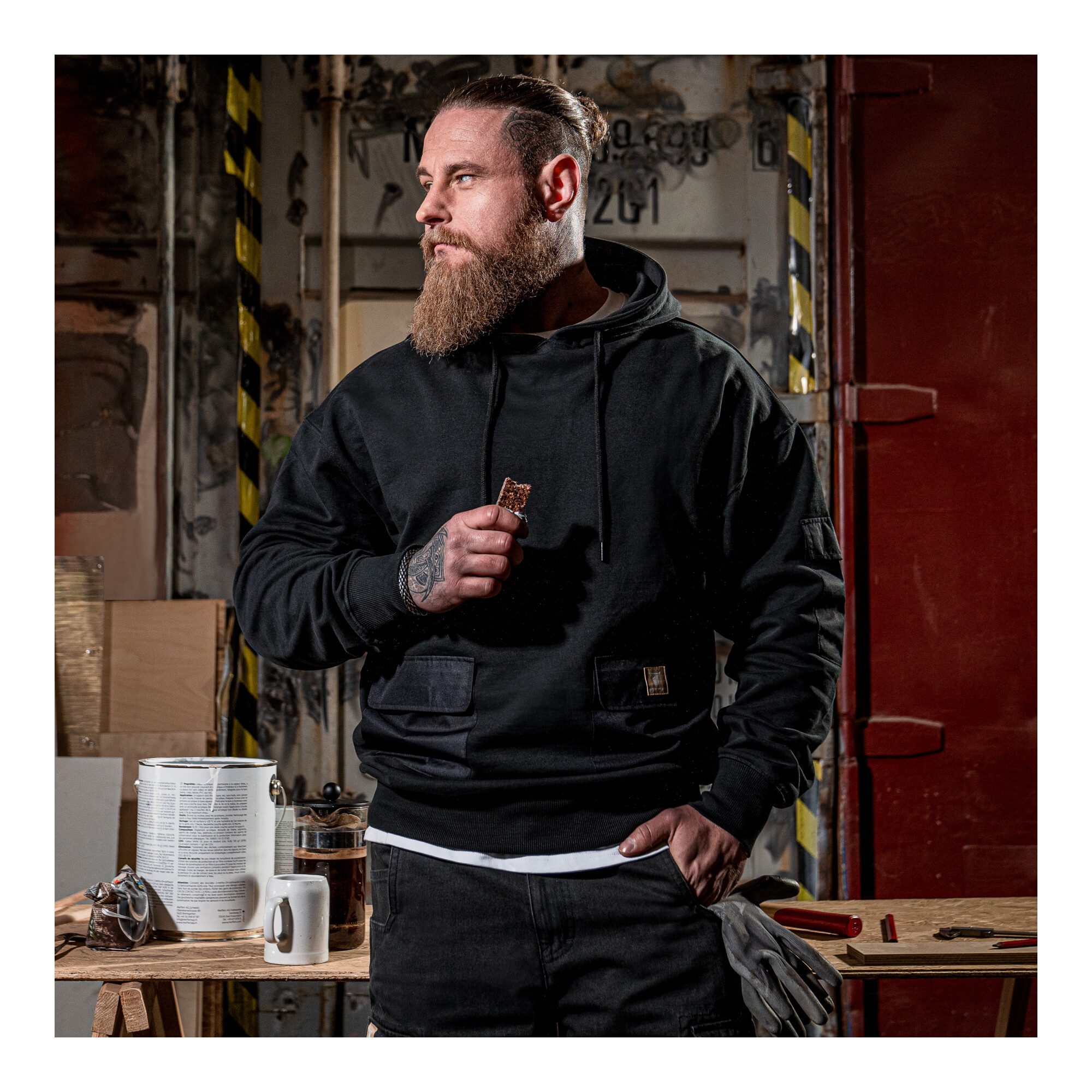 Stier T-Shirt STIER Heavy Hoodie Functional Pocket organic cotton XXL Black