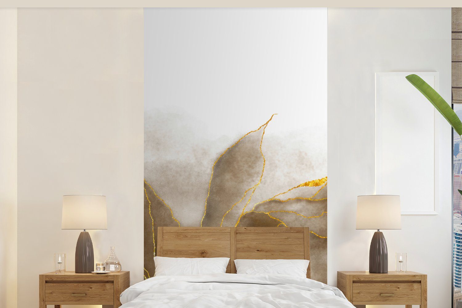 Schlafzimmer (2 Küche, Textur Gold Matt, - Marmor Fototapete - für Wohnzimmer St), - - Vliestapete MuchoWow Fototapete bedruckt, Braun Marmoroptik,