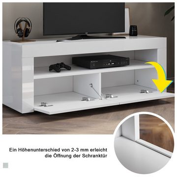 SONNI Lowboard TV Lowboard mit LED-Beleuchtung 120 x 40 x 45 Weiß Hochglanz, tv schrank in wohnzimmer, sideboards