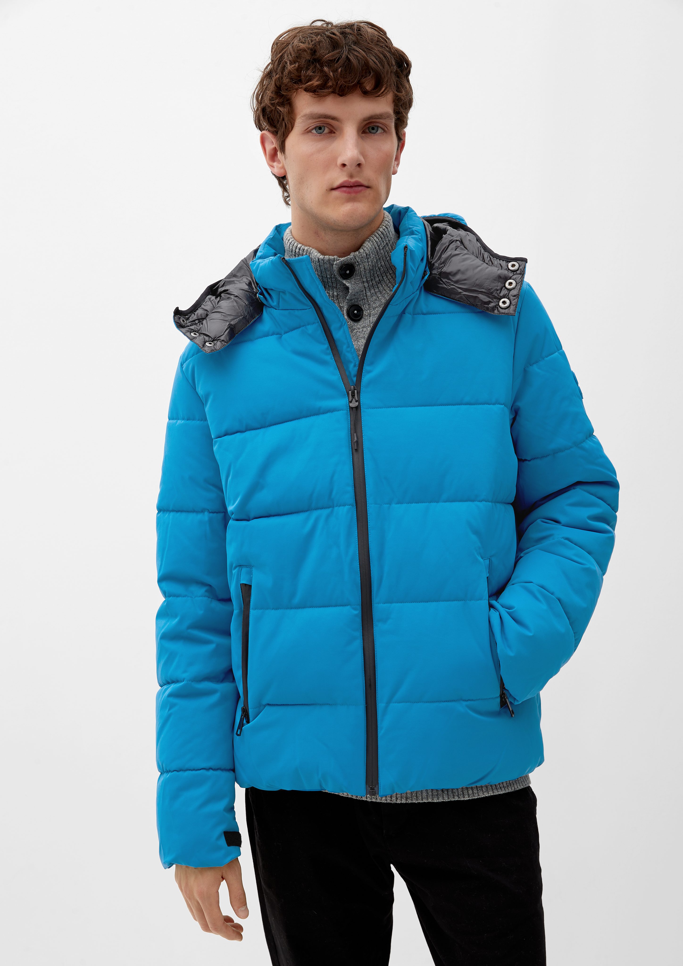 Outdoorjacke s.Oliver Kapuze abnehmbarer Steppjacke aqua mit