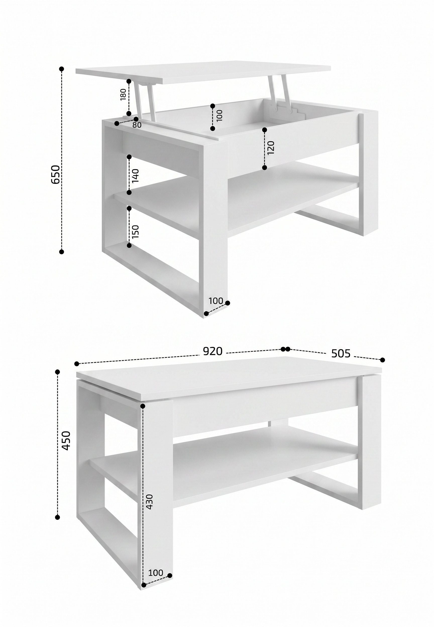 TREND WERK Couchtisch Lift-Couchtisch höhenverstellbar Sofatisch 92×55 cm mit Stauraum (verstecktem Fach Wohnzimmertisch Holz modern) – Bild 5 von 5