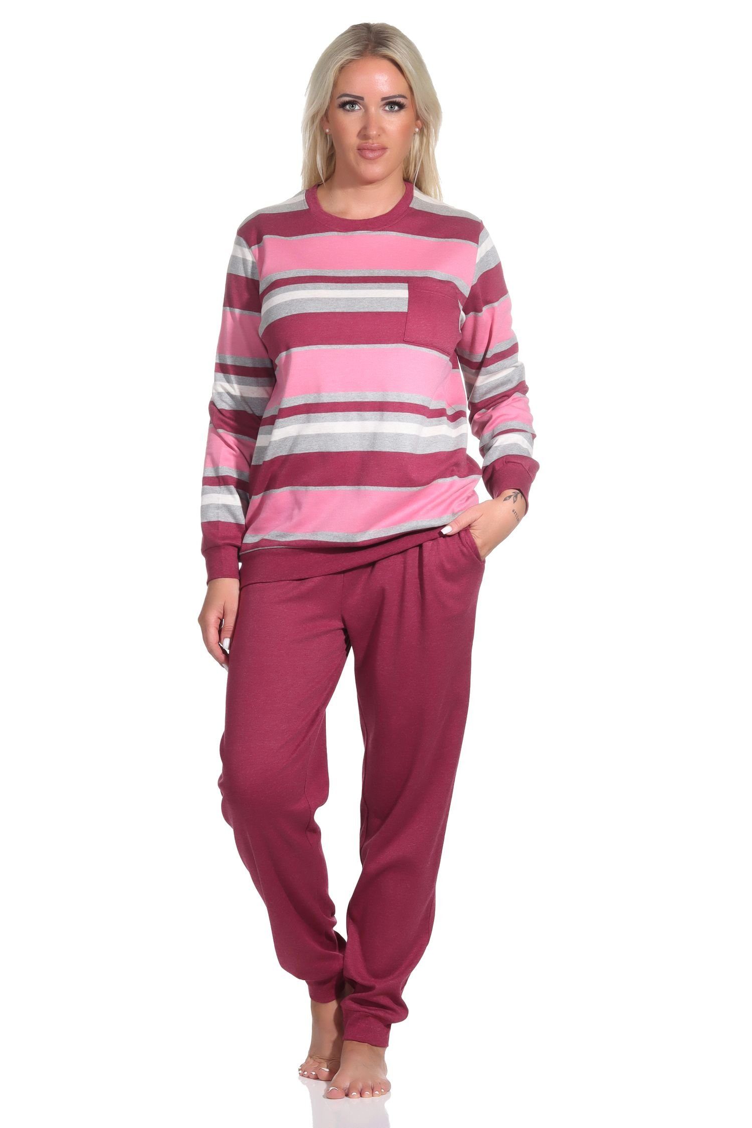 Normann Damen Pyjama-Set Lang Mit Floralem Muster – Weicher Schlafanzug Aus Baumwolle/Polyester