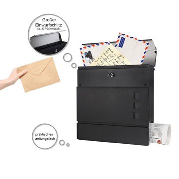 Feel2Home Briefkasten Wandbriefkasten Schwarz/Silber Zeitungsrolle Postfach Mailbox Design (Premium-Briefkasten)