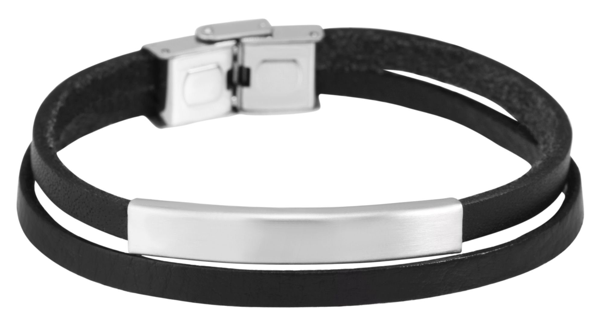 AKZENT Lederarmband Aron Unisex Armband aus Echtleder mit Gravurplatte (einzeln) Schwarz | Armbänder