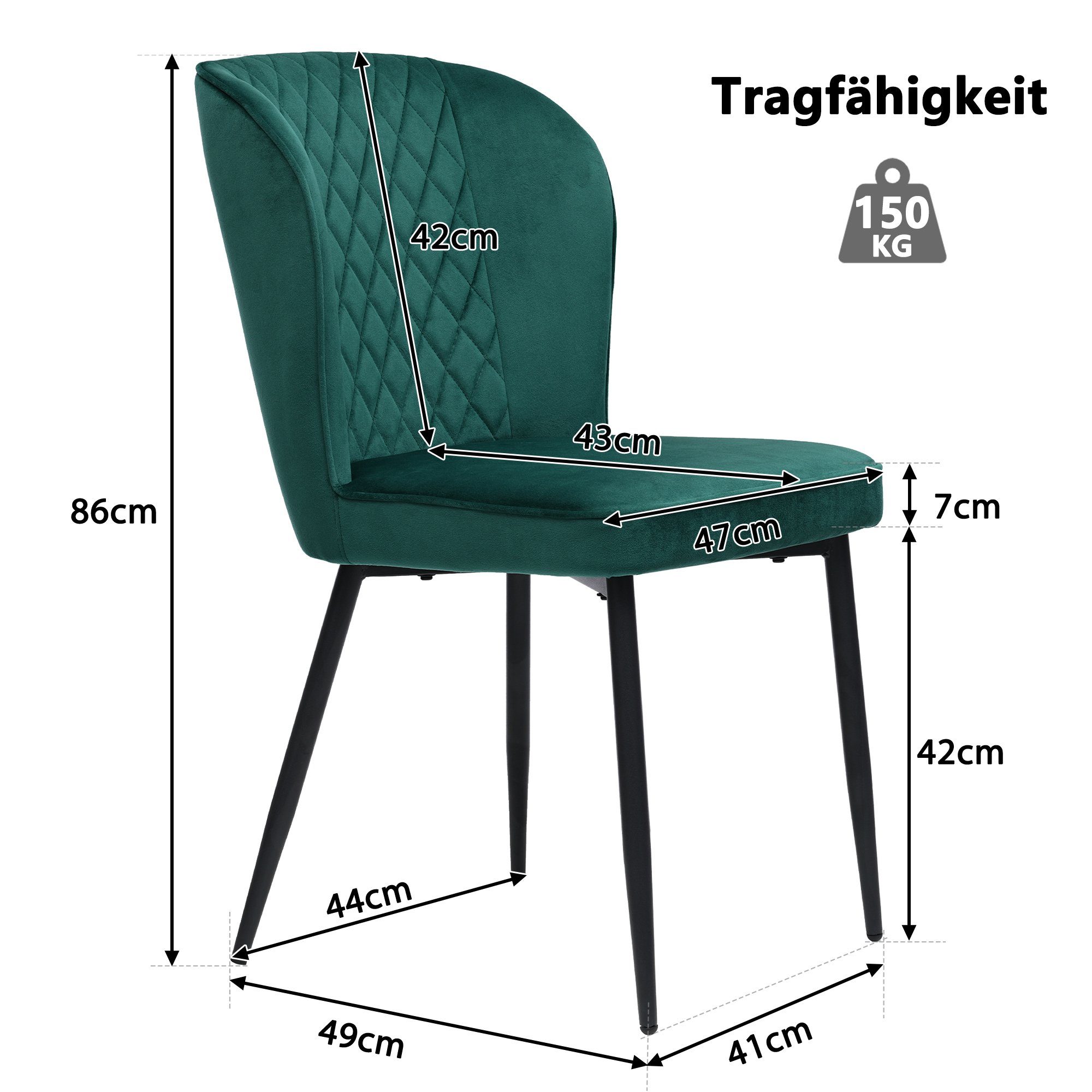 Flieks Esszimmerstuhl (6 St), 6er Set Polsterstühle Wohnzimmerstuhl mit Rückenlehne Metallbeine Samt