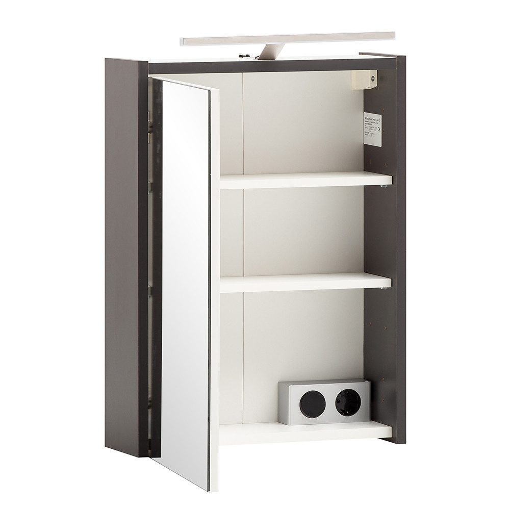 Lomadox Spiegelschrank KANE-80 anthrazit Aufsatzleuchte Tür links/rechts 43,5x64x16 cm