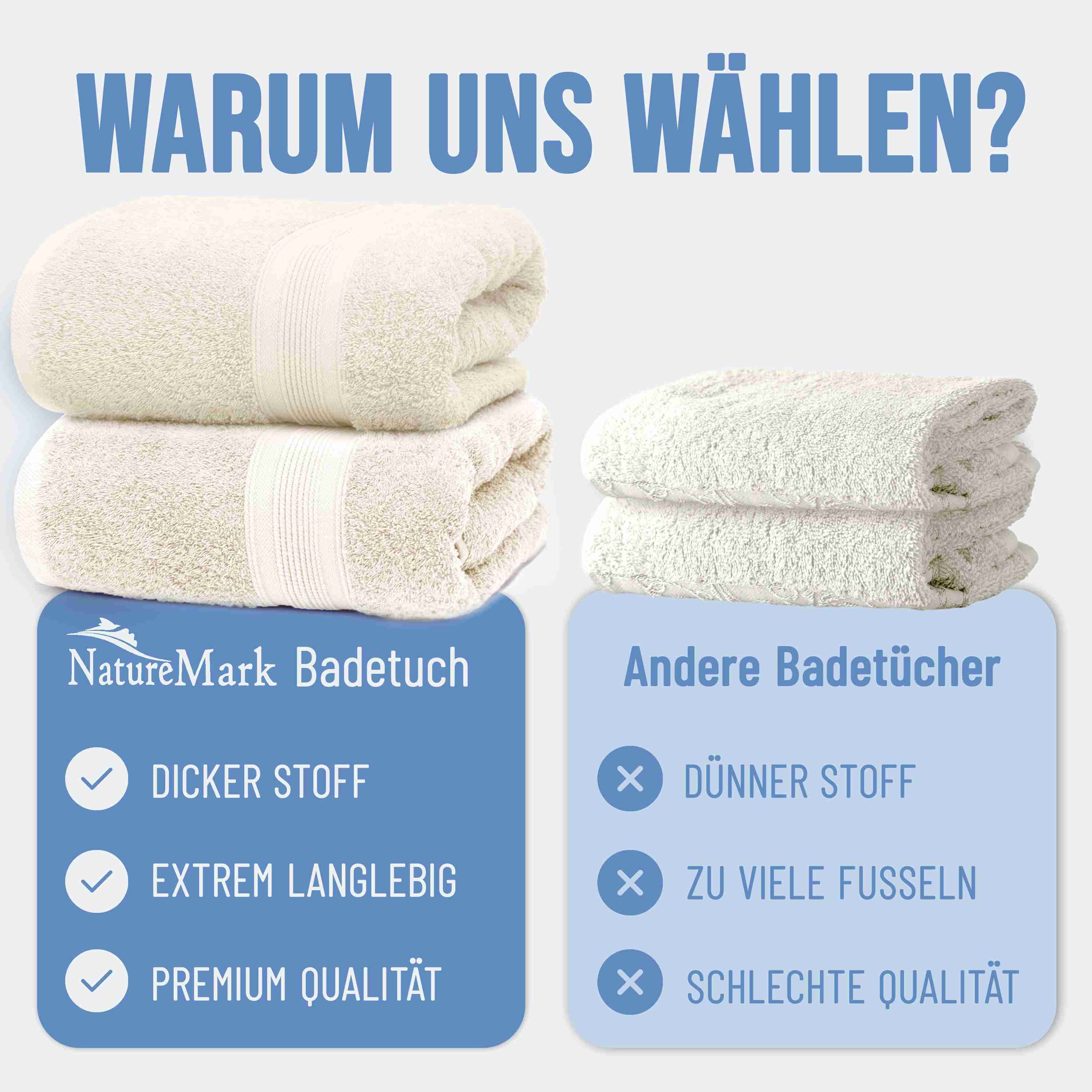 NatureMark Badetuch 2er-Set Frottier Badetücher 100x150cm, 100% Baumwolle (2-St), Premium Qualität, BADETUCH, Bade-Handtuch, 100x150cm – Bild 5 von 5