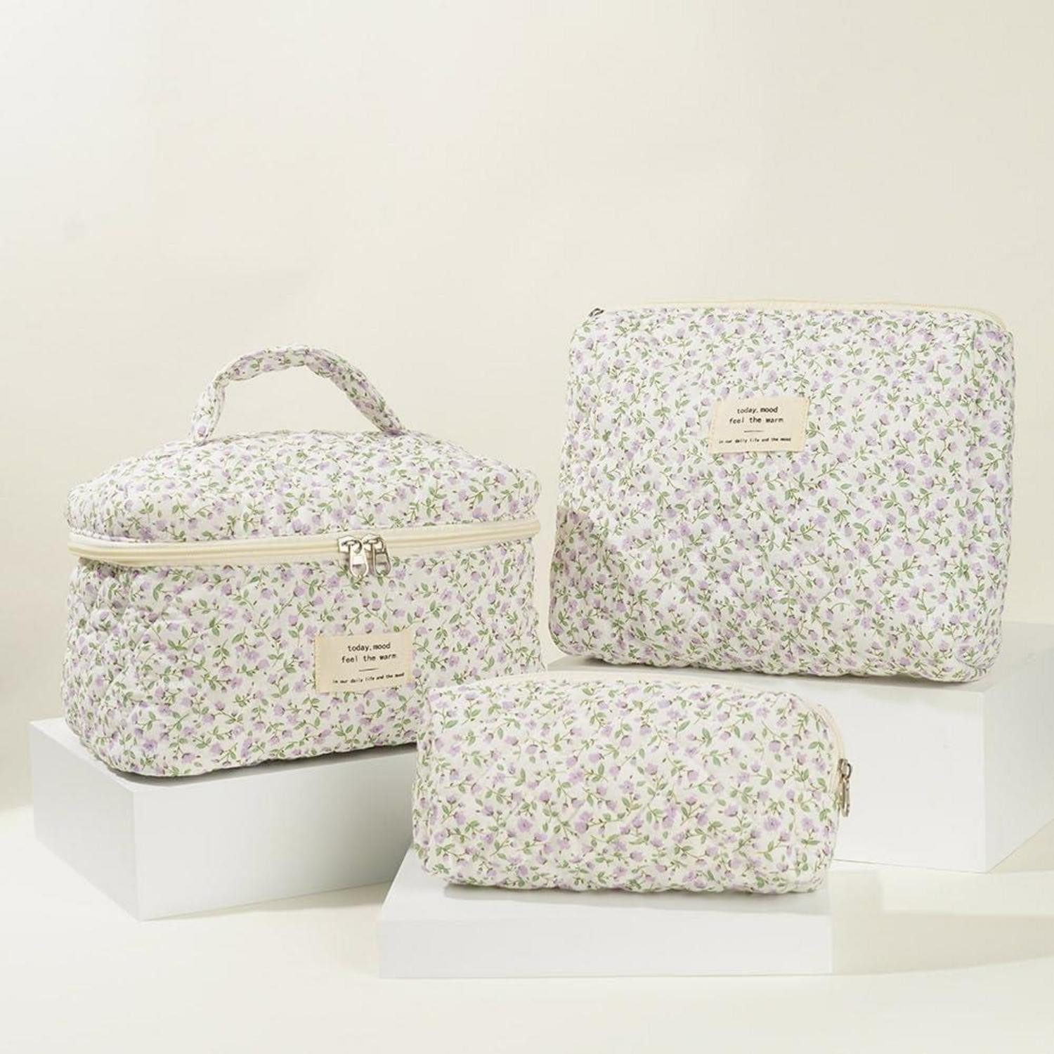 LuxusKollektion Kosmetiktasche 3-teiliges Kosmetiktaschen-Set Blumenmuster Damen Kawaii Reise Beauty