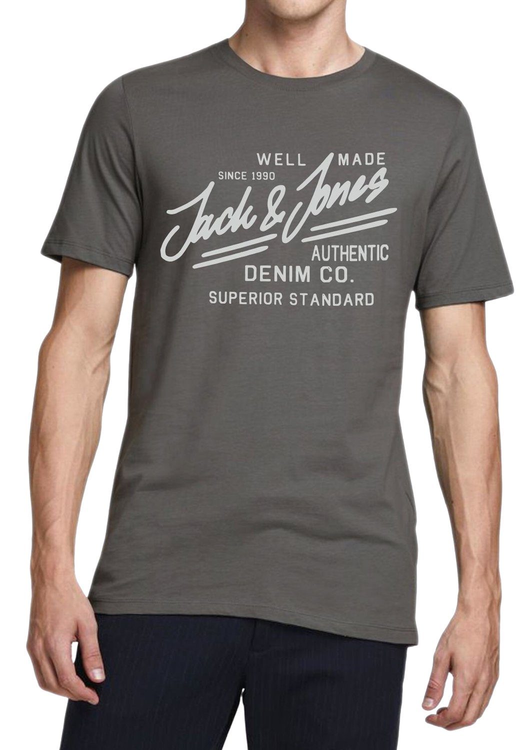 Jack & Jones T-Shirt mit Regular Asphalt Print-Shirt Fit OPT3 Rundhalsausschnitt