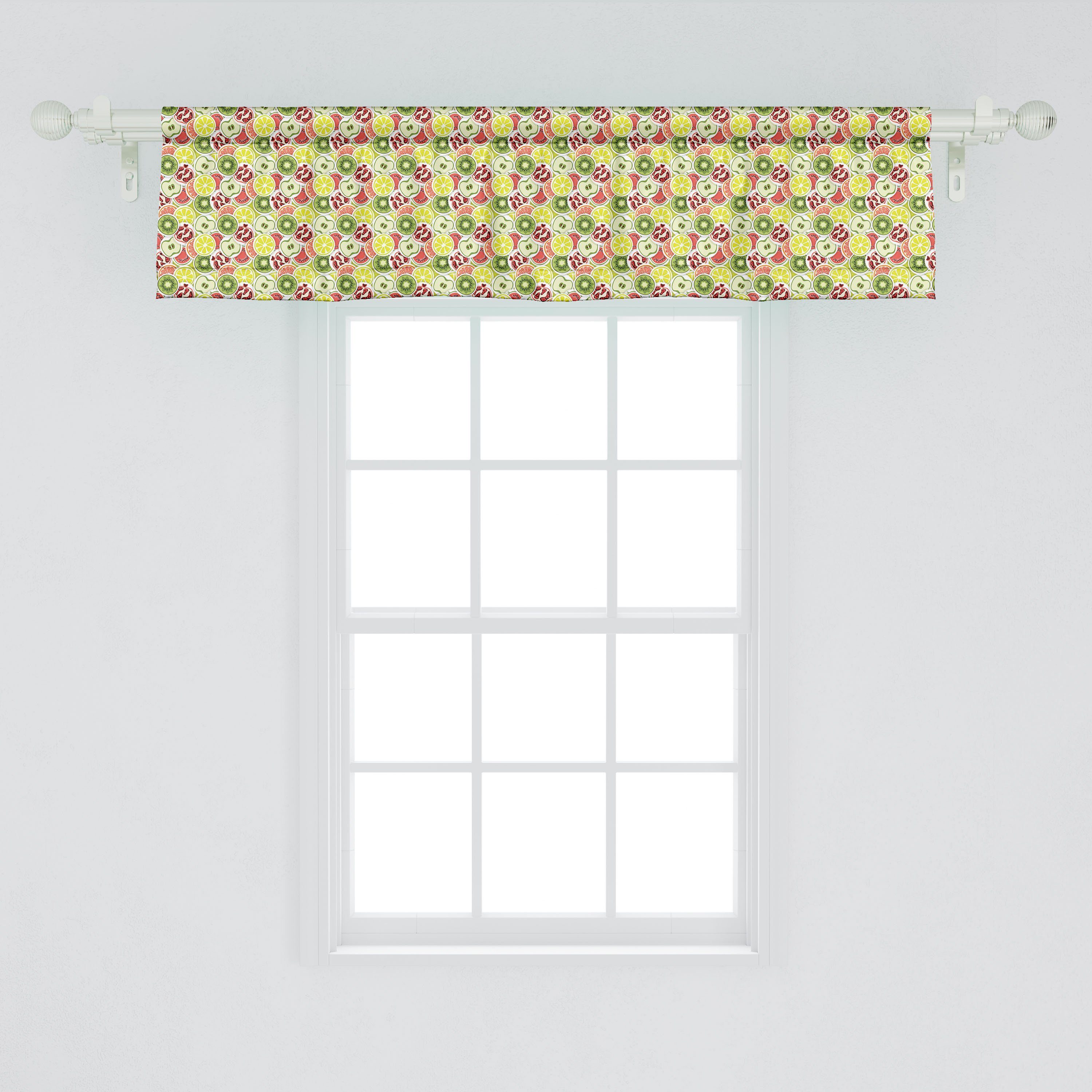Scheibengardine Vorhang Volant für Küche Runden Microfaser, Bio-Lebensmittel Schlafzimmer Obst Moderne Dekor mit Abakuhaus, Stangentasche