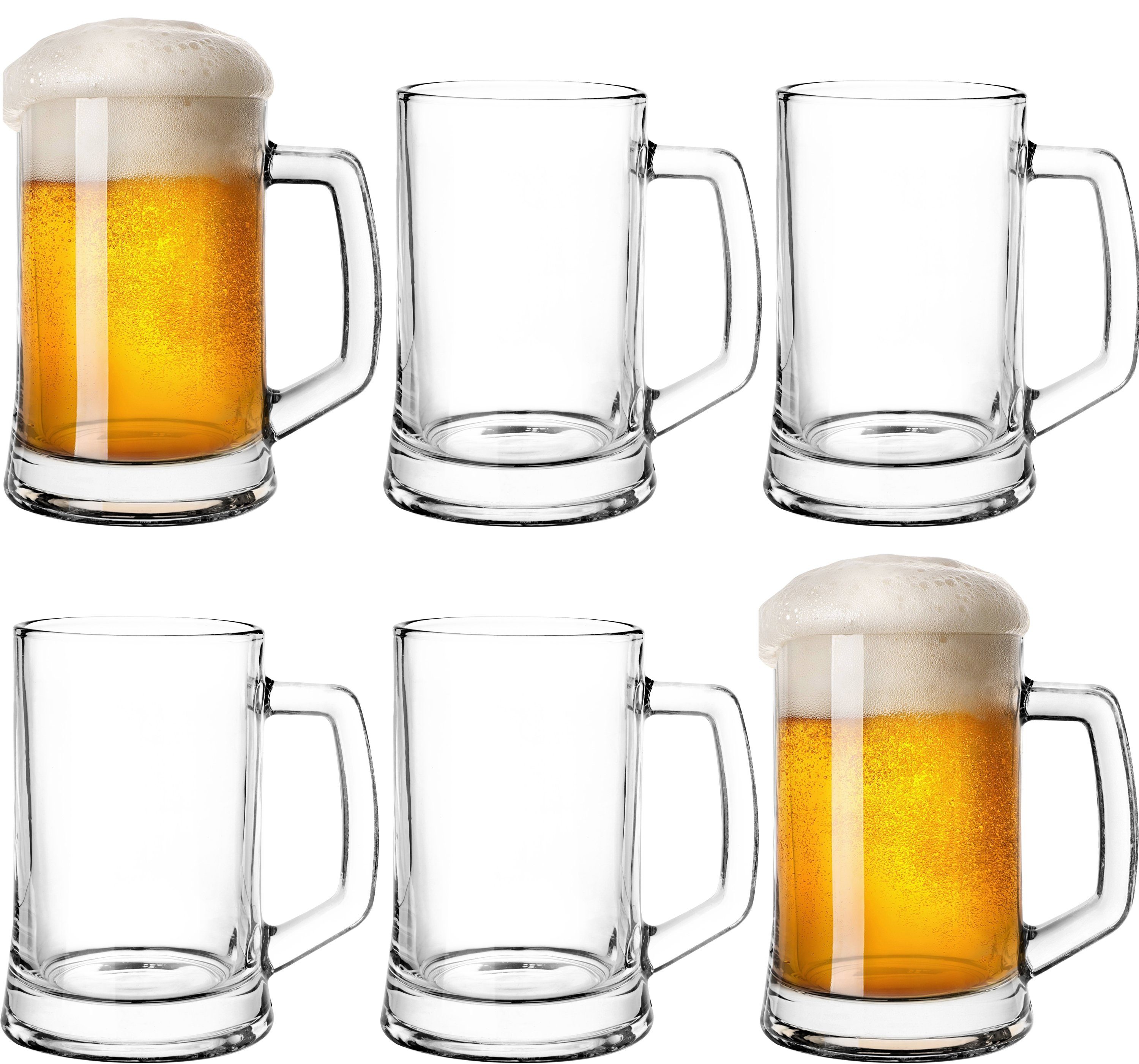 PLATINUX Bierglas Bierseidel mit Henkel, Glas, 0,5 Liter Set 6 Teilig  Bierkrüge Biergläser Maßkrug Beer