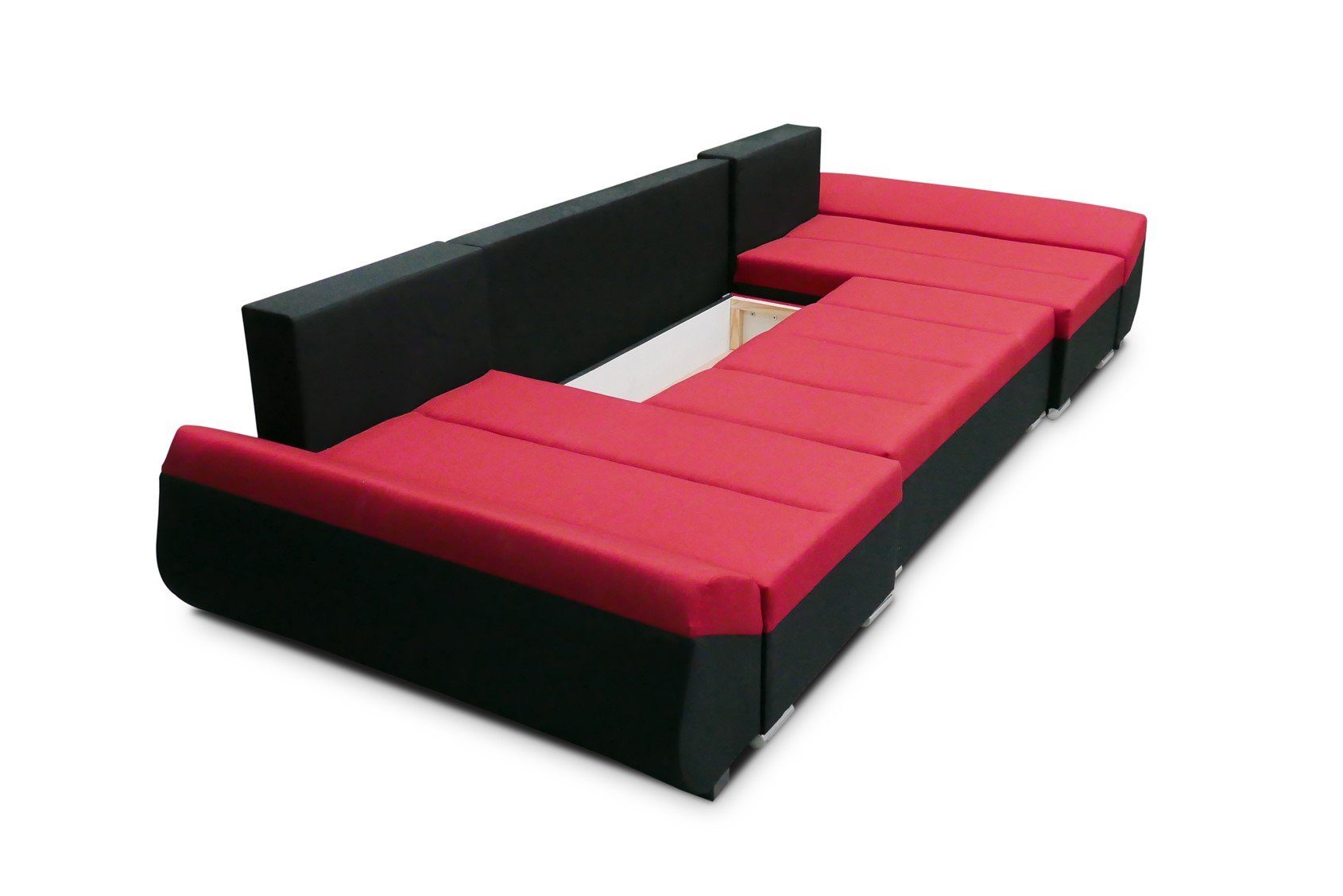 Sofa in Rückenkissen inkl. U-Form Möbel Stoff, Schwarz-Grau mit Fun und KLEO Bettkasten Wohnlandschaft Zierkissen, in