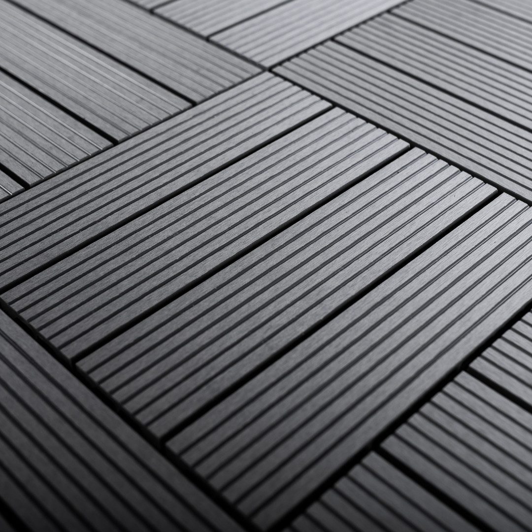 Mega-Holz Terrassendielen WPC Terrassenfliesen mit Klicksystem,1 m² Set - 11 Fliesen, 1 m², BxL: je 30x30 cm, 21 mm Stärke, (Sparset, 11-St), 30x30 cm, Wetterfest, Farbton Anthrazit, Klicksystem