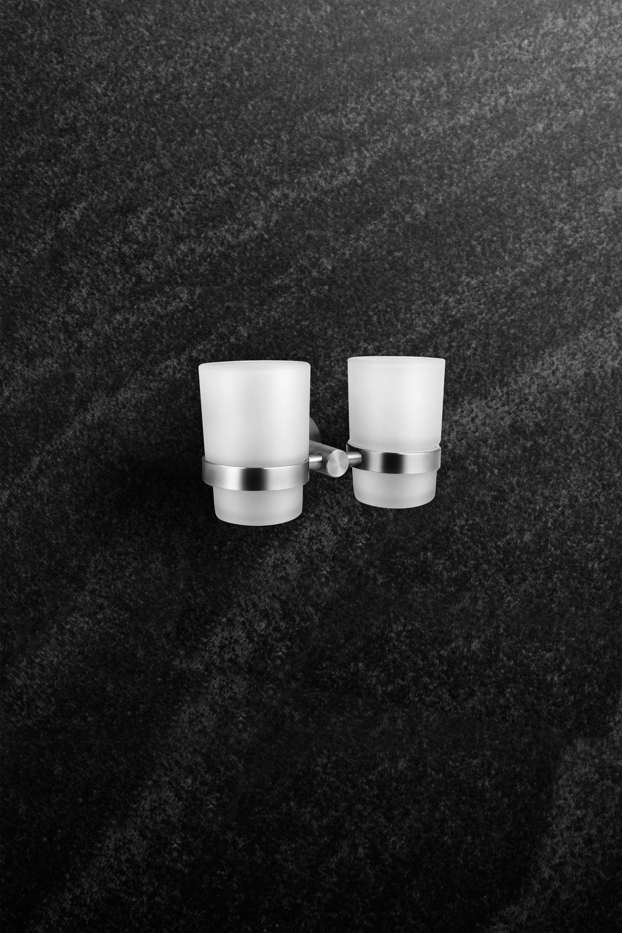 Ambrosya Zahnbürstenhalter Zahnbürstenhalter aus Edelstahl mit Glas - Zahnputzbecher Halter, einfache Selbstmontage