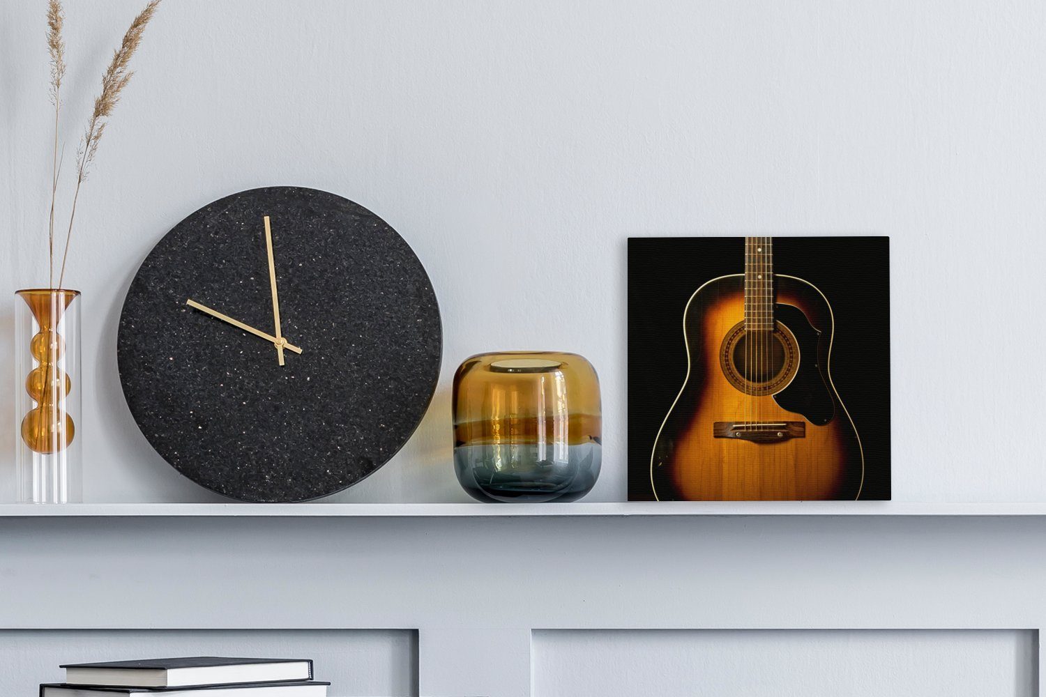 Akustische Leinwandbild Bilder (1 Hintergrund, Wohnzimmer für schwarzem auf OneMillionCanvasses® St), Gitarre Schlafzimmer Leinwand
