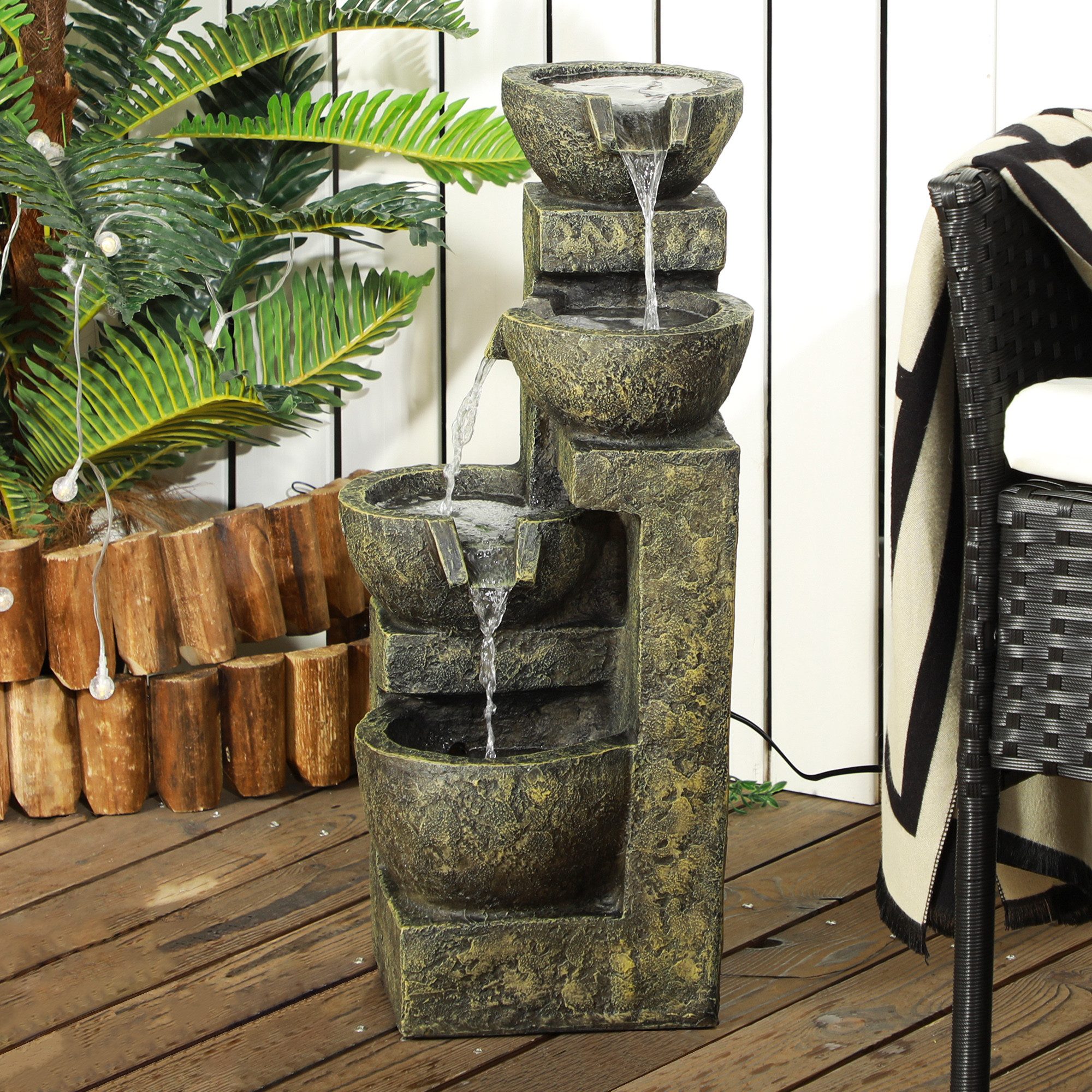 CHICFURN Gartenbrunnen 25x24x60 cm aus Kunstharz mit 4 Stufen & einstellbarer Strömung, 24 cm Breite, (Packung, 1 tlg., Brunnen Zierbrunnen,Standbrunnen), Ideal als dekoratives Wasserspiel im Garten & auf der Terrasse