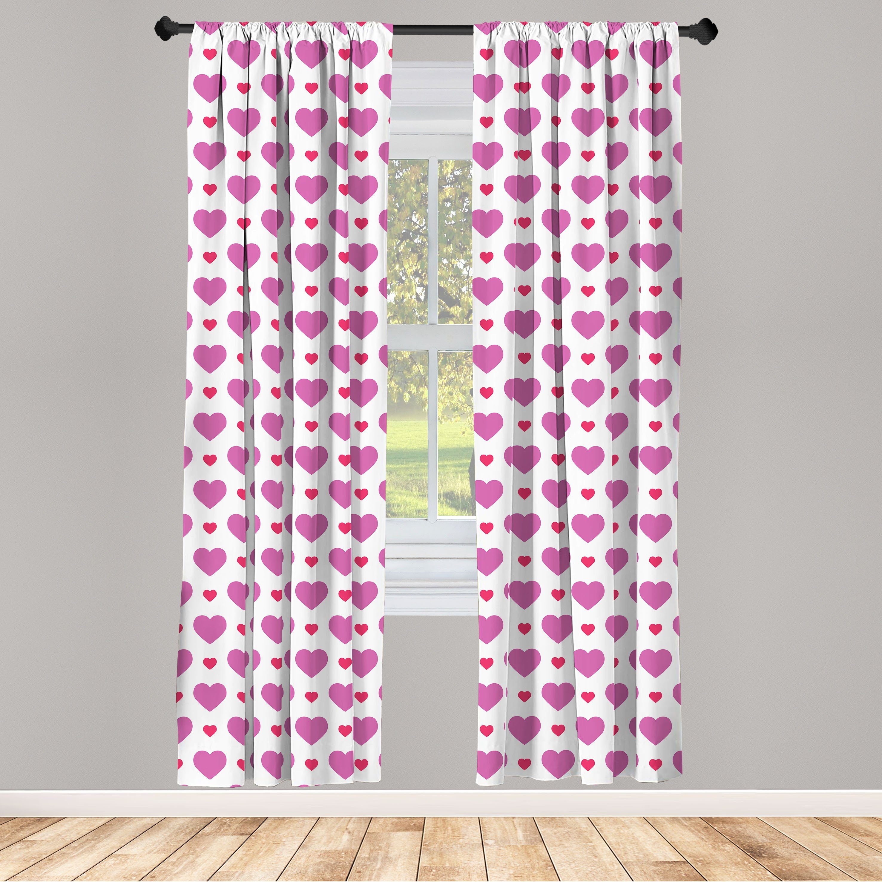 Gardine Vorhang für Wohnzimmer Schlafzimmer Dekor, Abakuhaus, Microfaser, Valentinstag Simplistic Herzen