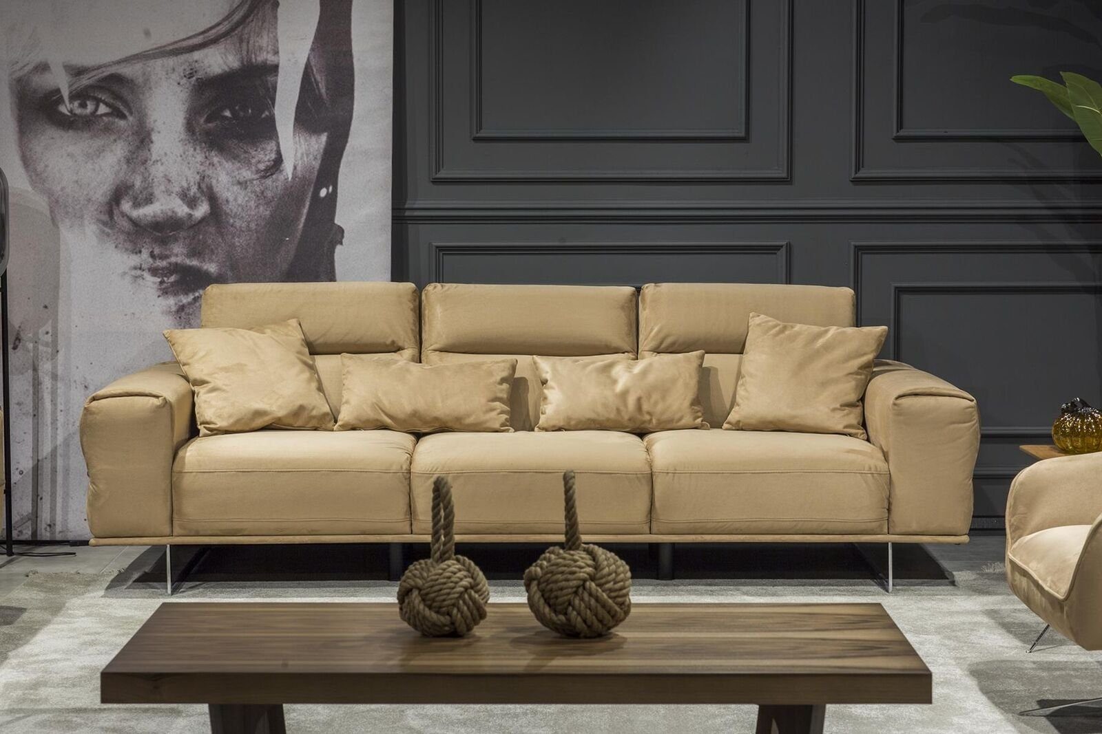 JVmoebel Wohnzimmer-Set Luxus Couchtisch), 1x in Set, + 4tlg. 1x 1-Sitzer 3+3+1 + 1x Europa Couch Sofa Sofagarnitur (4-St., Made 3-Sitzer Couchtisch Creme 
