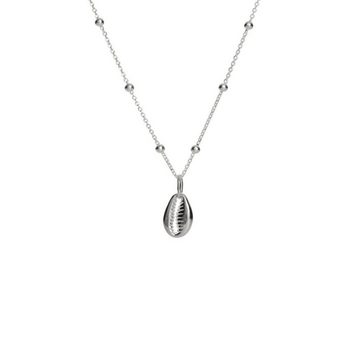 iz-el Silberkette Kette Silber Muschel Kaurimuschel - Halskette mit Kügelchen, 925 Sterling Silber