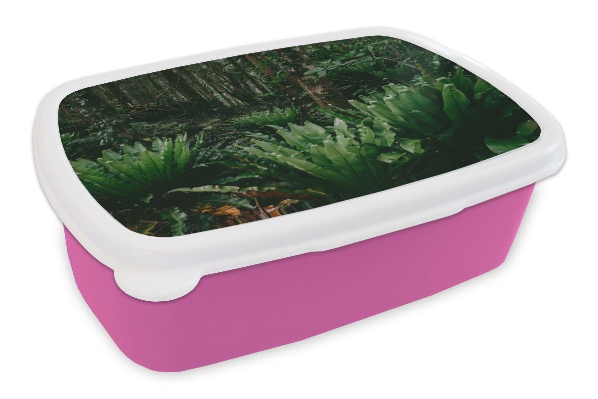 rosa Lunchbox Snackbox, Brotdose Kinder, (2-tlg), für Kunststoff Erwachsene, Mädchen, Kunststoff, Dschungel, Brotbox MuchoWow Japanischer