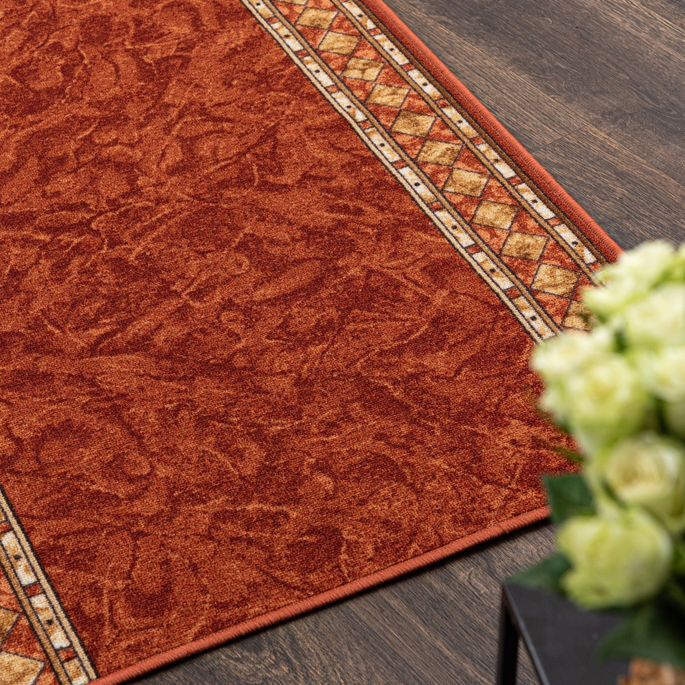 Mazovia Läufer Läufer Teppichläufer Brücke - Vorzimmer Küche - Terracotta Rost, 67 x 100 cm, Kurzflor, Rutschfest, Meterware, Verschiedene Größen