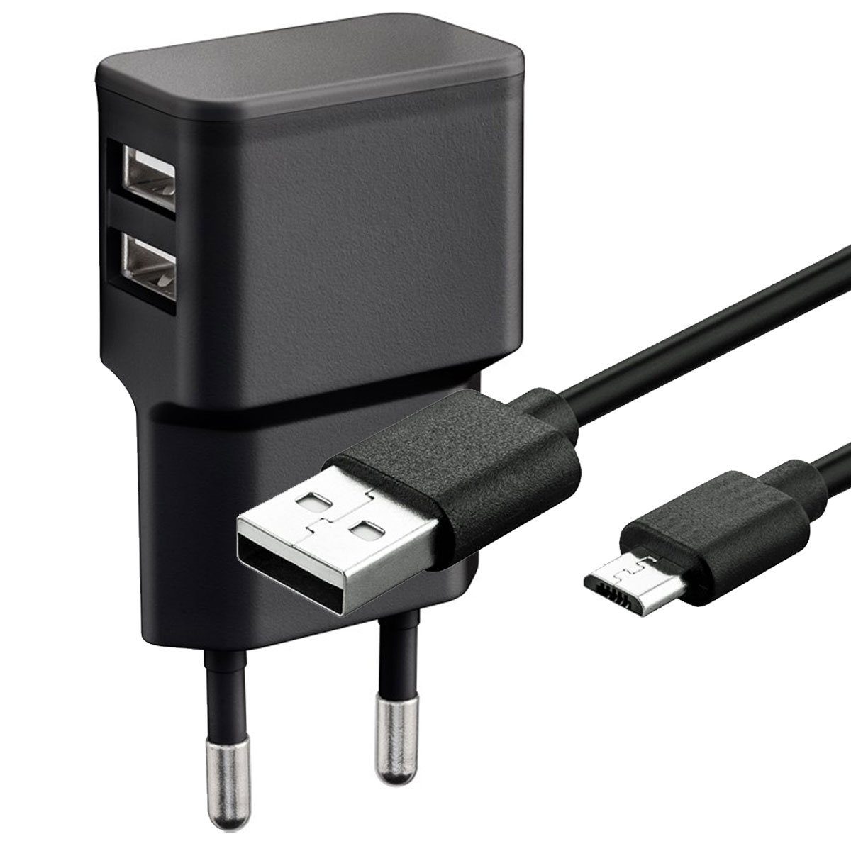 2,4 Dual Ladeset A, Akku-Ladestation inklusive 2x USB-Ausgang USB-Ladekab mit Netzteil Goobay