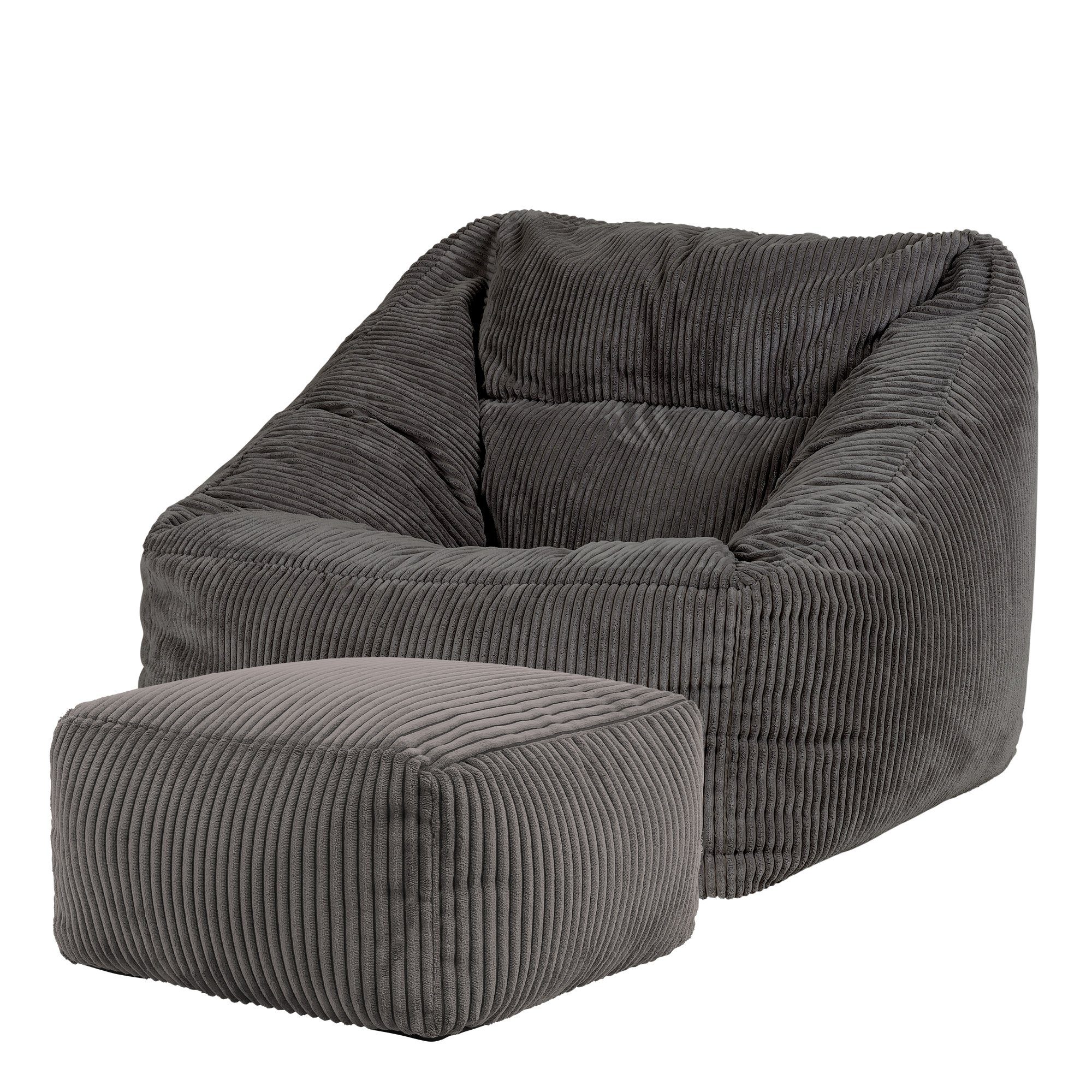 icon Sitzsack Riesen Cord mit „Morgan“ Sitzpouf Sitzsack aus Sessel grau