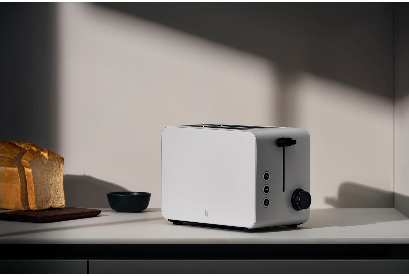 WMF Toaster Stelio Paper White, Doppelschlitz Toaster mit Brötchenaufsatz, 2 kurze Schlitze, für 2 Scheiben, 1050 W, 7 Bräunungsstufen, Brotzentrierung, Krümelschublade, Cromargan Gehäuse