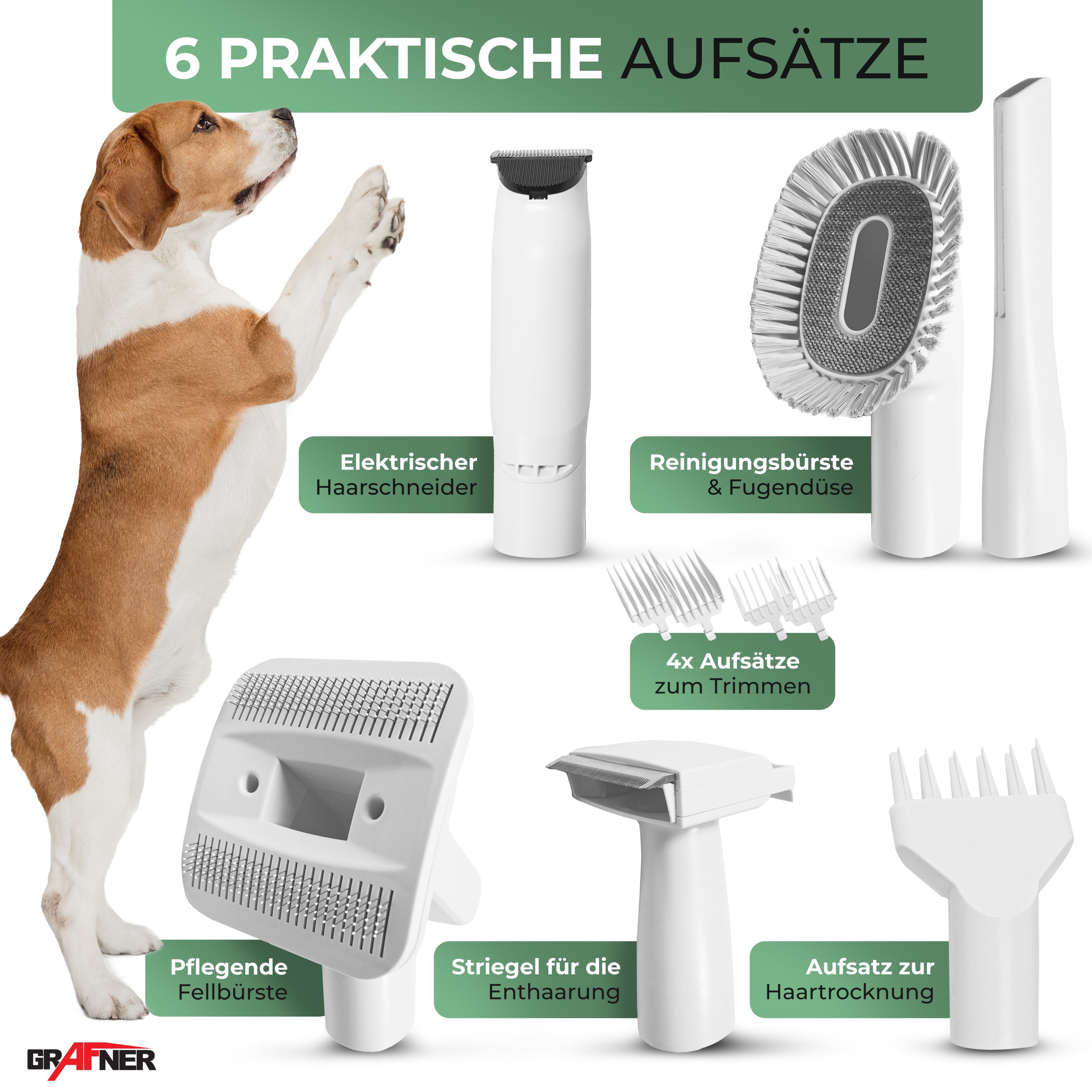 Grafner Hundeschermaschine Grafner Hundeschermaschine Tierhaar 3 Staubsauger Haustierpflegeset, mit Leistungsstufen