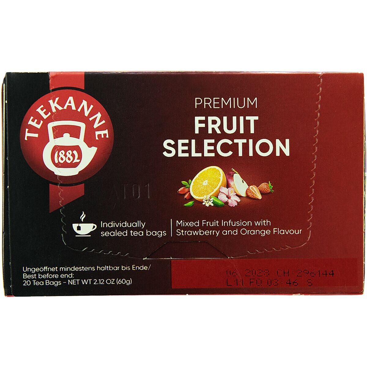 TEEKANNE Tee Premium Früchte Auslese, 20 Beutel, Früchtetee mit Erdbeer- und Orangenaroma