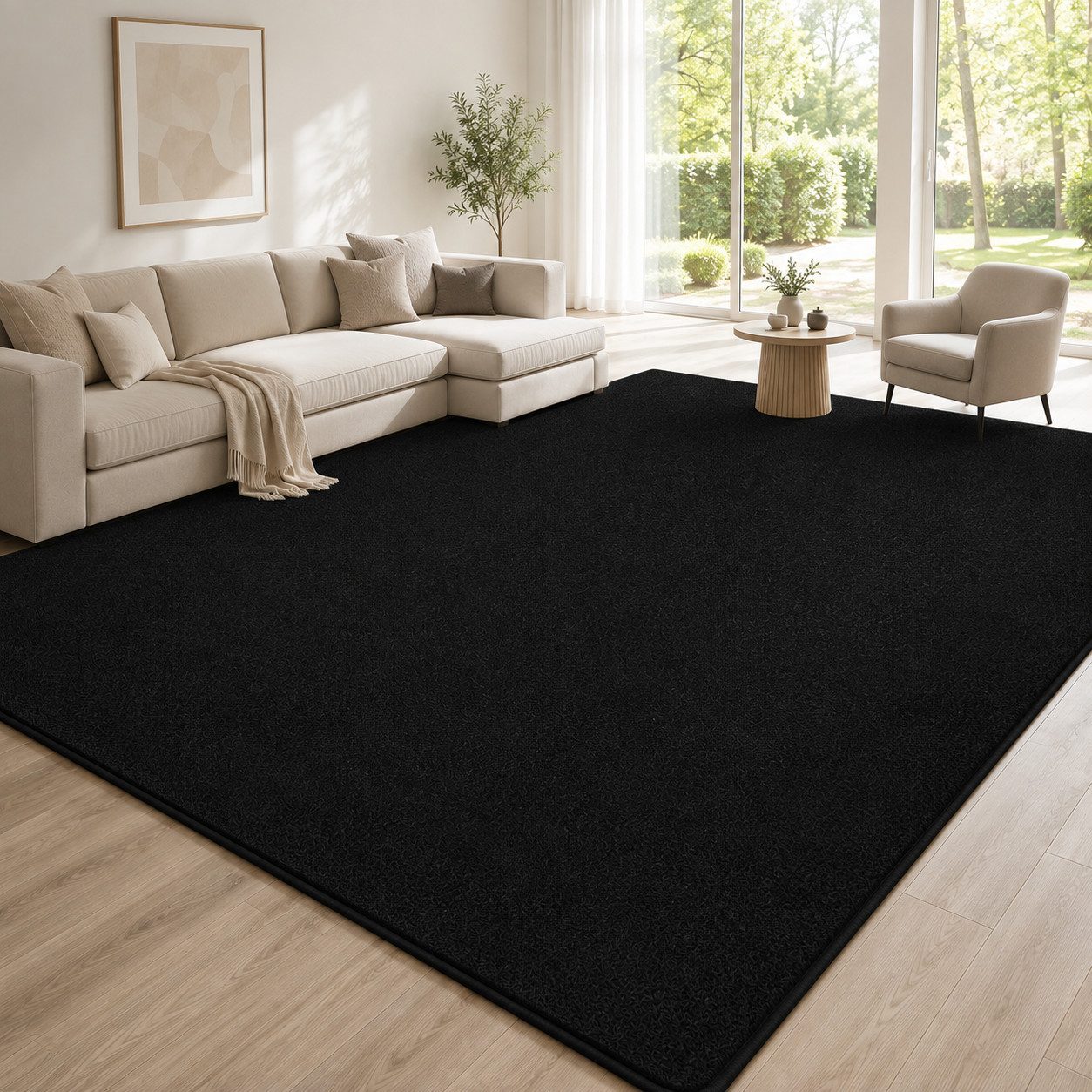 Lochas Designteppich Kurzflor Teppich Uni Schwarz – Weich, rutschfest & waschbar – Bild 3 von 5