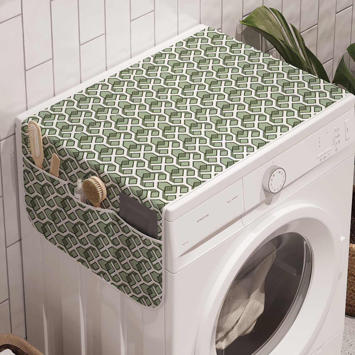 Abakuhaus Badorganizer Waschmaschine und Vintage Trockner, Stripes Anti-Rutsch-Stoffabdeckung Rhombus Geometrisch für