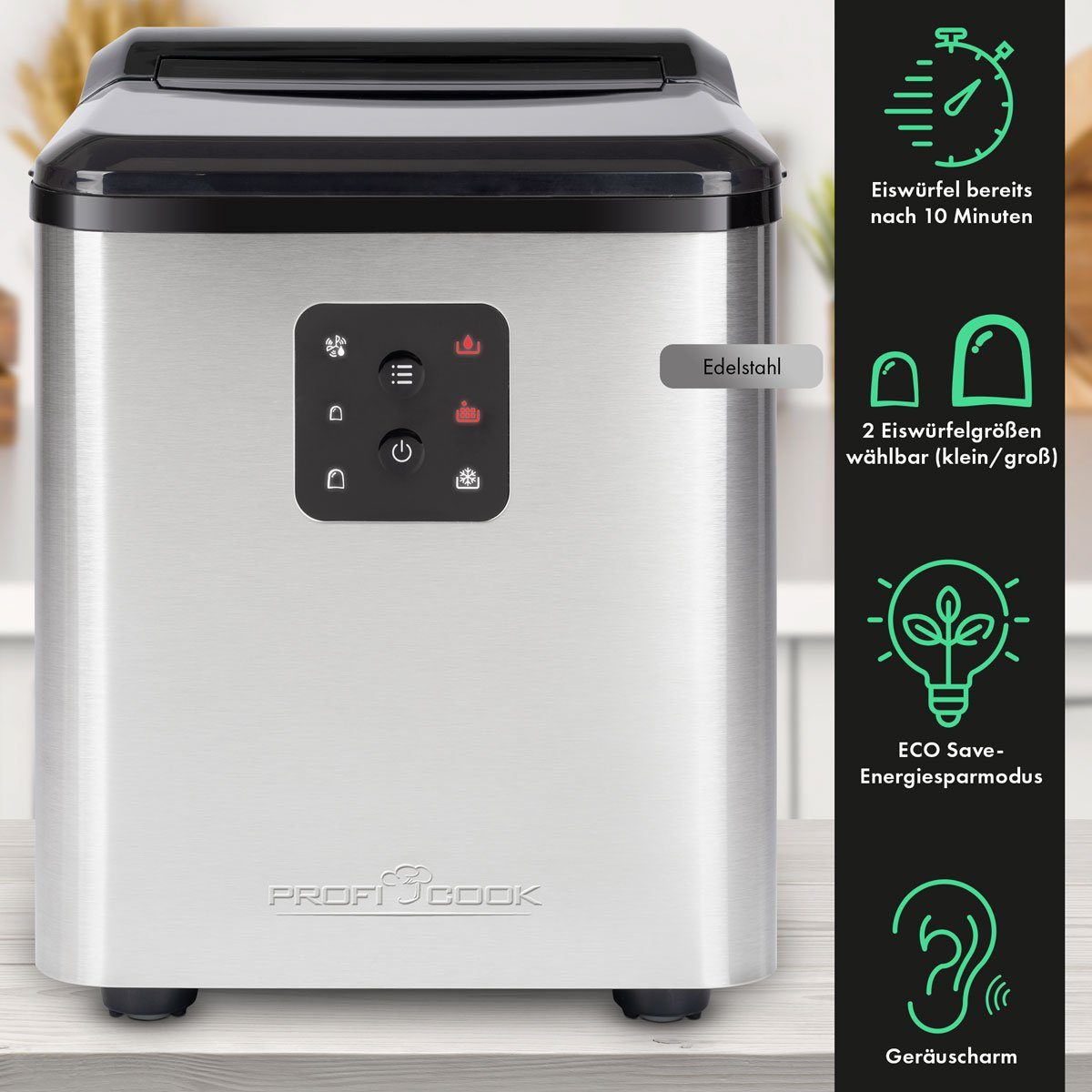 ProfiCook Elektrischer Eiswürfelbereiter PC-EWB 1253, Eiswürfelmaschine - erste Eiswürfel bereits nach 10 min.