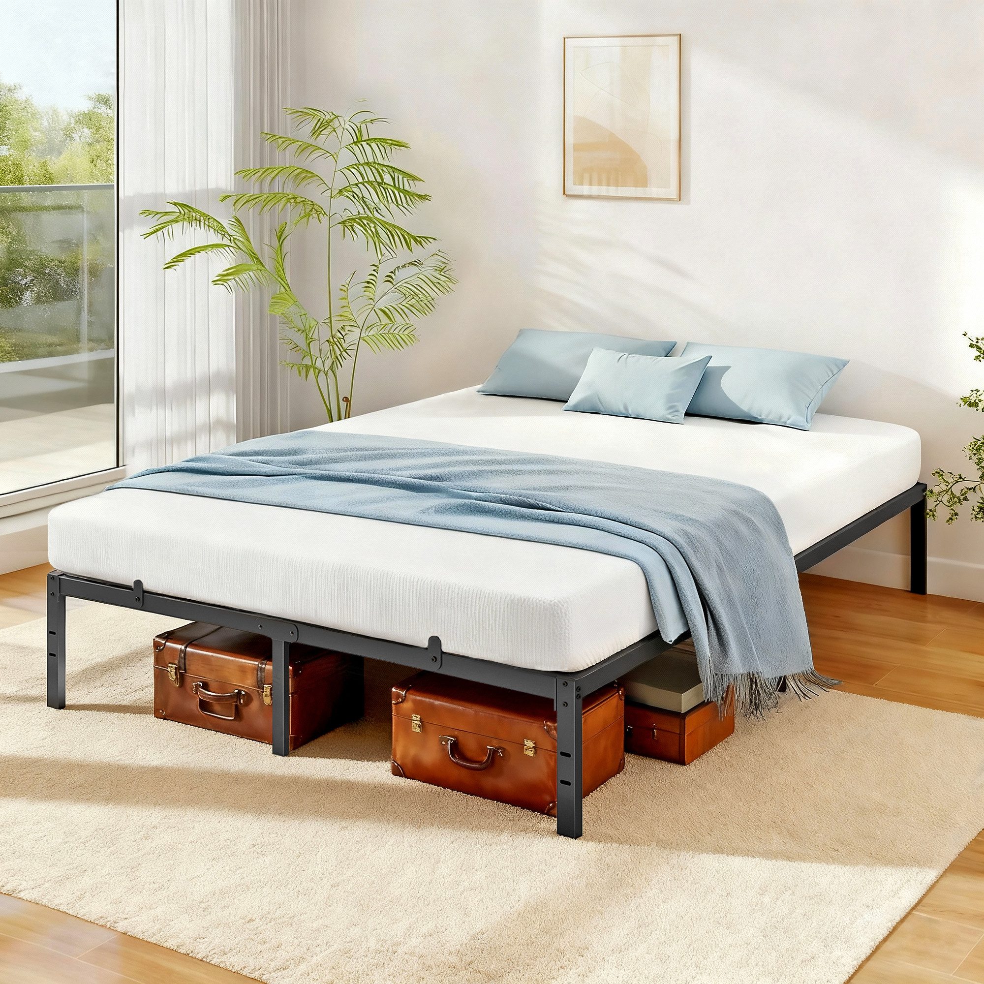 VASAGLE Bettgestell (160 x 200 cm, 35.6 cm H, geräuscharm), Metallbett, Bettrahmen, hochtragfähig, mehrfachgrößen-Option