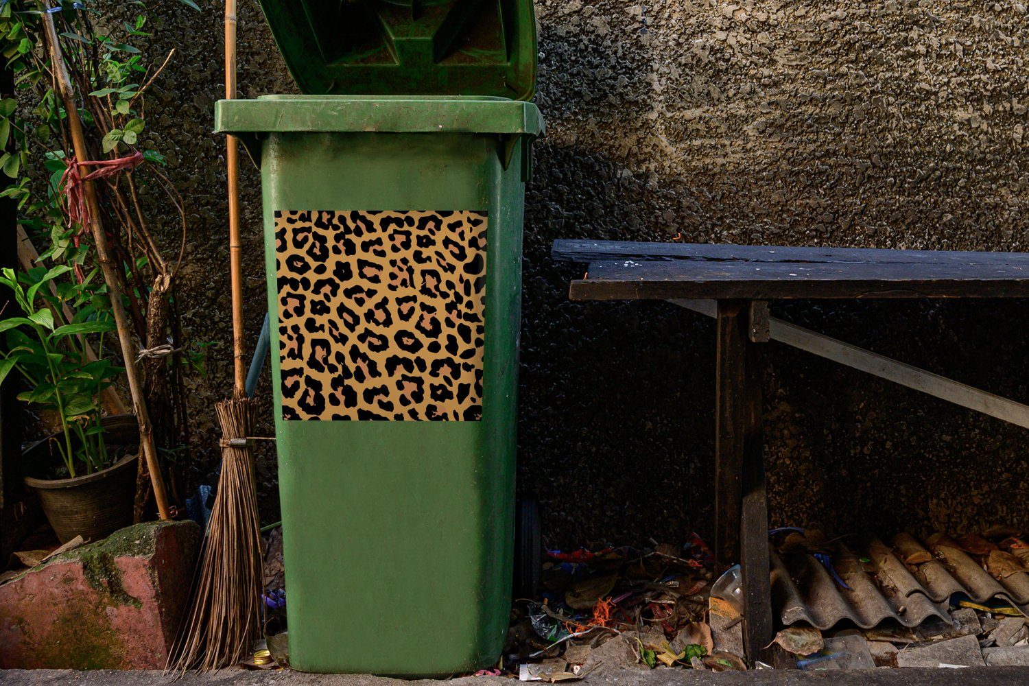 Mülltonne, - Abfalbehälter - Wandsticker (1 Container, Tiere Panther St), Mülleimer-aufkleber, MuchoWow Sticker, Druck Braun