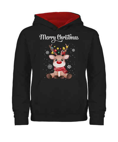 Shirtracer Hoodie Merry Christmas - süßes Rentier mit Lichterkette Weihnachten Kleidung Kinder