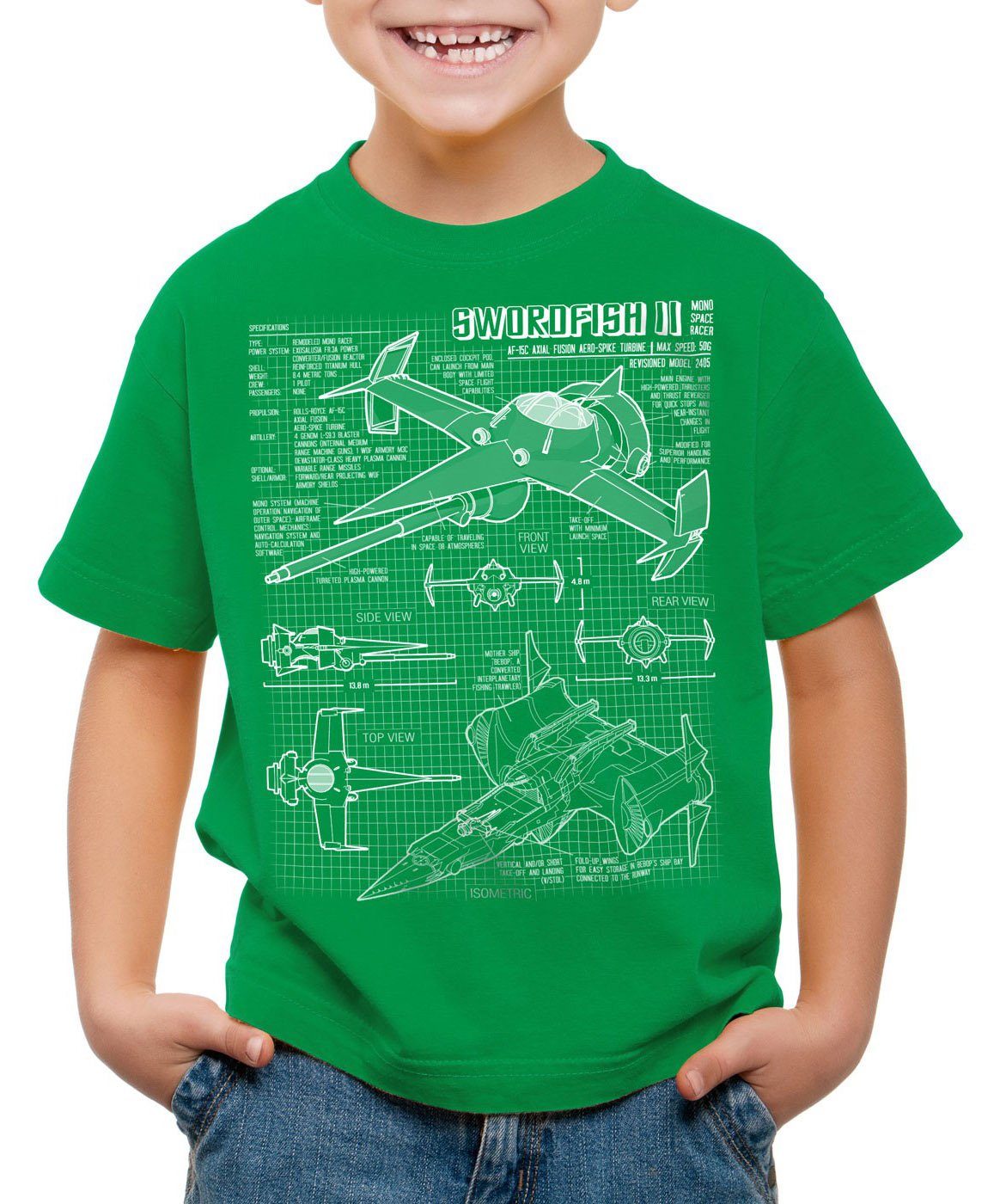 style3 Print-Shirt Kinder T-Shirt Bebop Swordfish II mono racer cowboy grün
