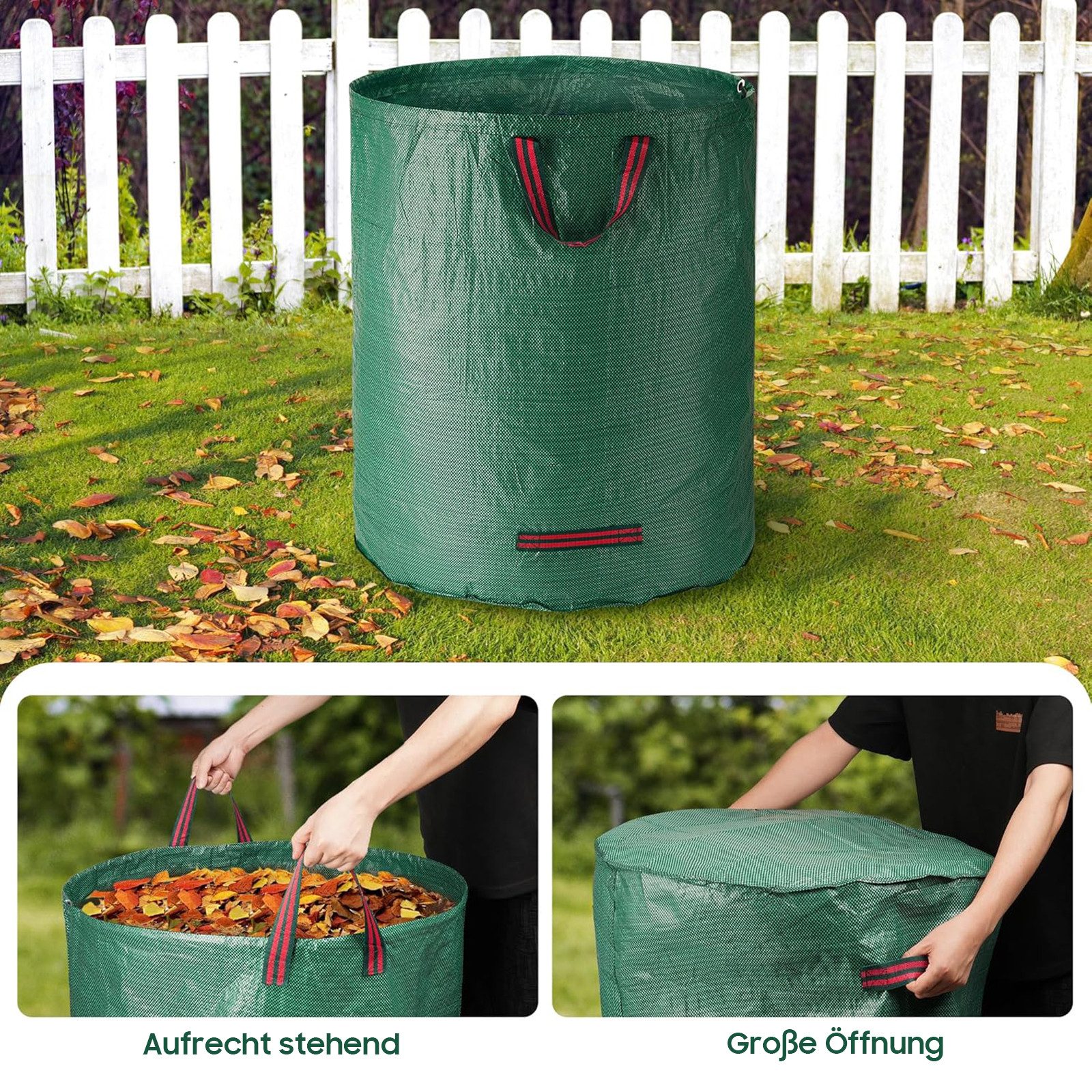 SURFOU Gartensack 5er Pack 272L Gartenabfallsack Laubsack reißfest PP-Gewebe, Laubsack wasserdicht faltbar selbststehend mit 4 Griffen